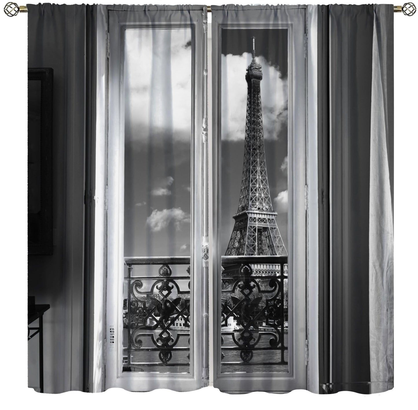 AAVEUP Paris Tower Curtains,Girl Simple Romantic European City Architecture Eiffel Tower Landscape Windows Treatments Rod Pocket Drapes for Kids Room Living Room Bedroom 41x44.5in