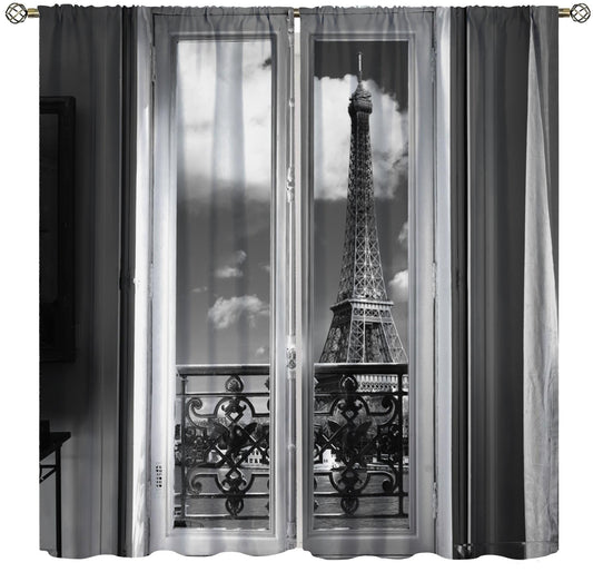 AAVEUP Paris Tower Curtains,Girl Simple Romantic European City Architecture Eiffel Tower Landscape Windows Treatments Rod Pocket Drapes for Kids Room Living Room Bedroom 41x44.5in