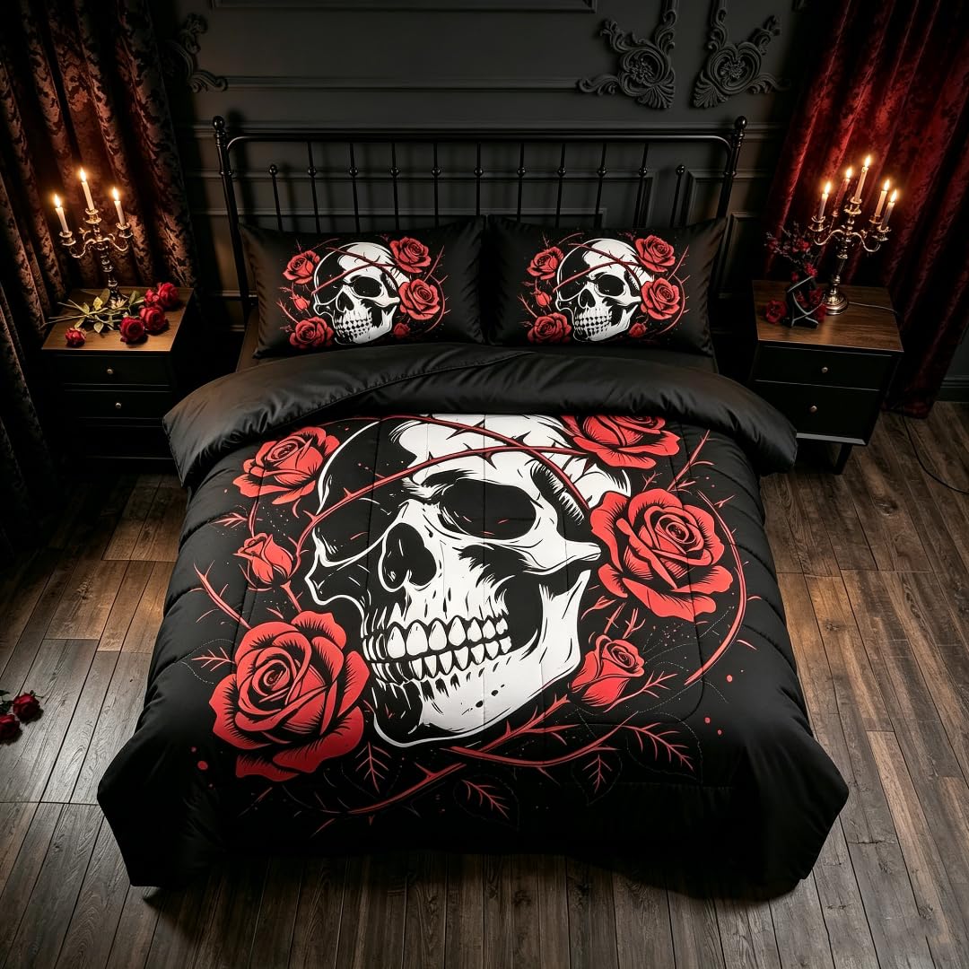 DJNEAR DJNER Skull Gothic Comforter Sets Twin Bedding Sets for Teens Adults