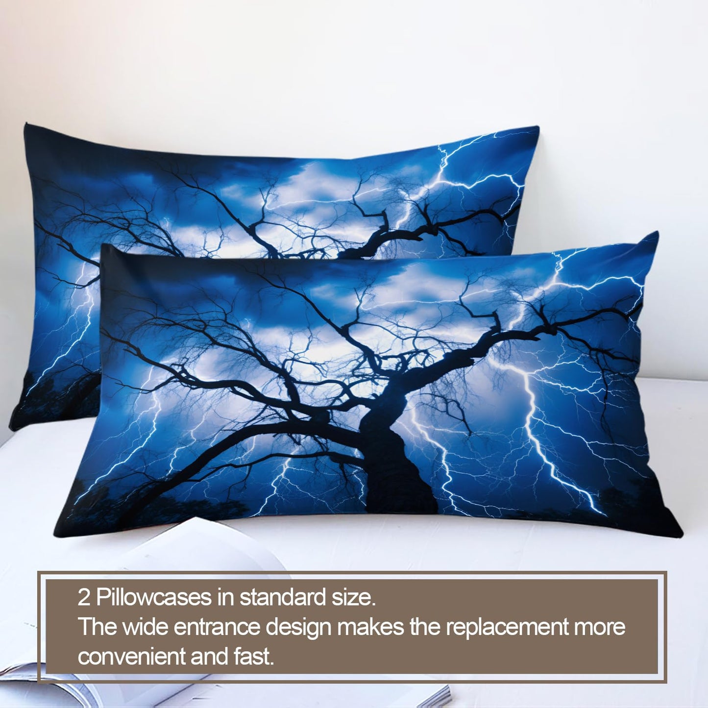 PAISUOQ Weather Landscape Bedding & Home Decor - Blue Lightning Duvet Cover Queen Size - Comforter Cover with 2 Pillow Shams & Zipper, Natural Landscape Bedroom Decor & Gifts