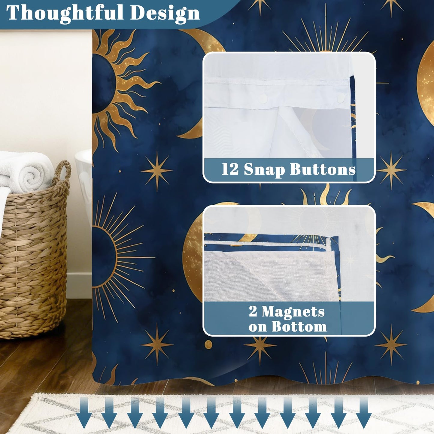 Xiazhilaio Celestial No Hook Shower Curtain with Snap in Liner, 71x74 Inch