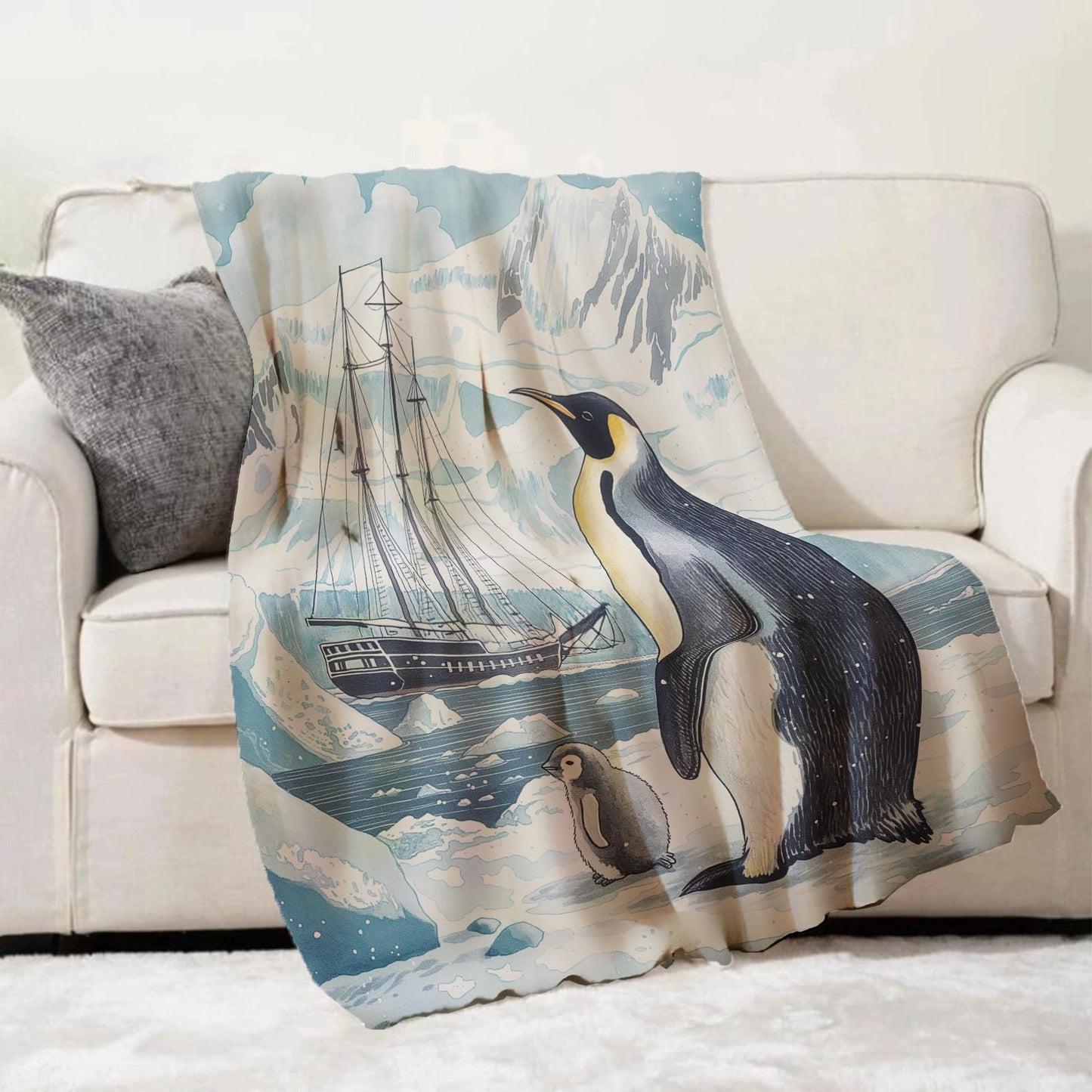 Turamurra Antarctic Expedition Penguin Blanket 50"x60", Cute Penguin Plush Blankets, Ideal for Home Decor, Couch, Bed, Travel, for Adults and Kids