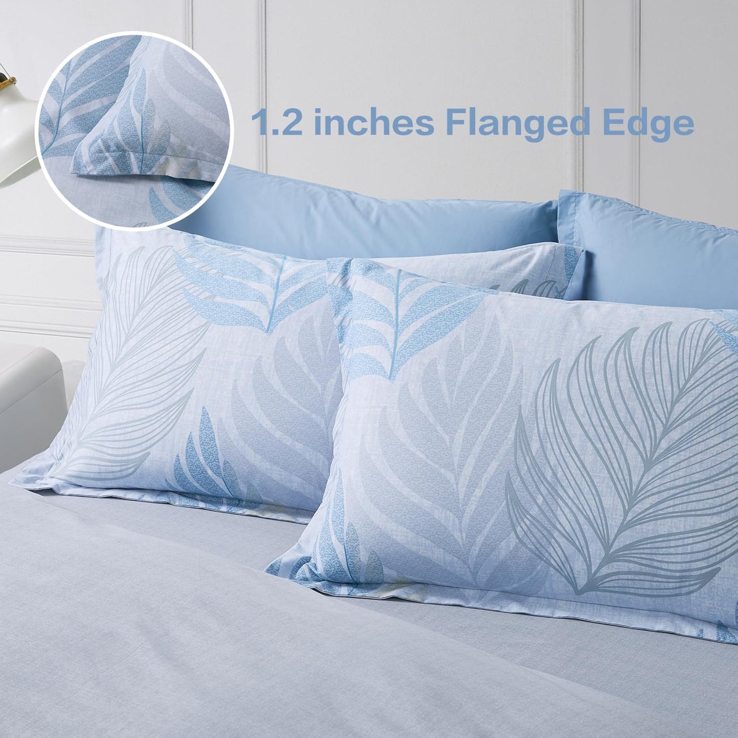 SAPHREAS Blue Leaf Duvet Cover Set Full Size 3pcs Tropical Botanical Monstera Leaf Pattern Bedding Comforter Cover Set 100% Cotton 1 Duvet Cover 2 Pillow Shams