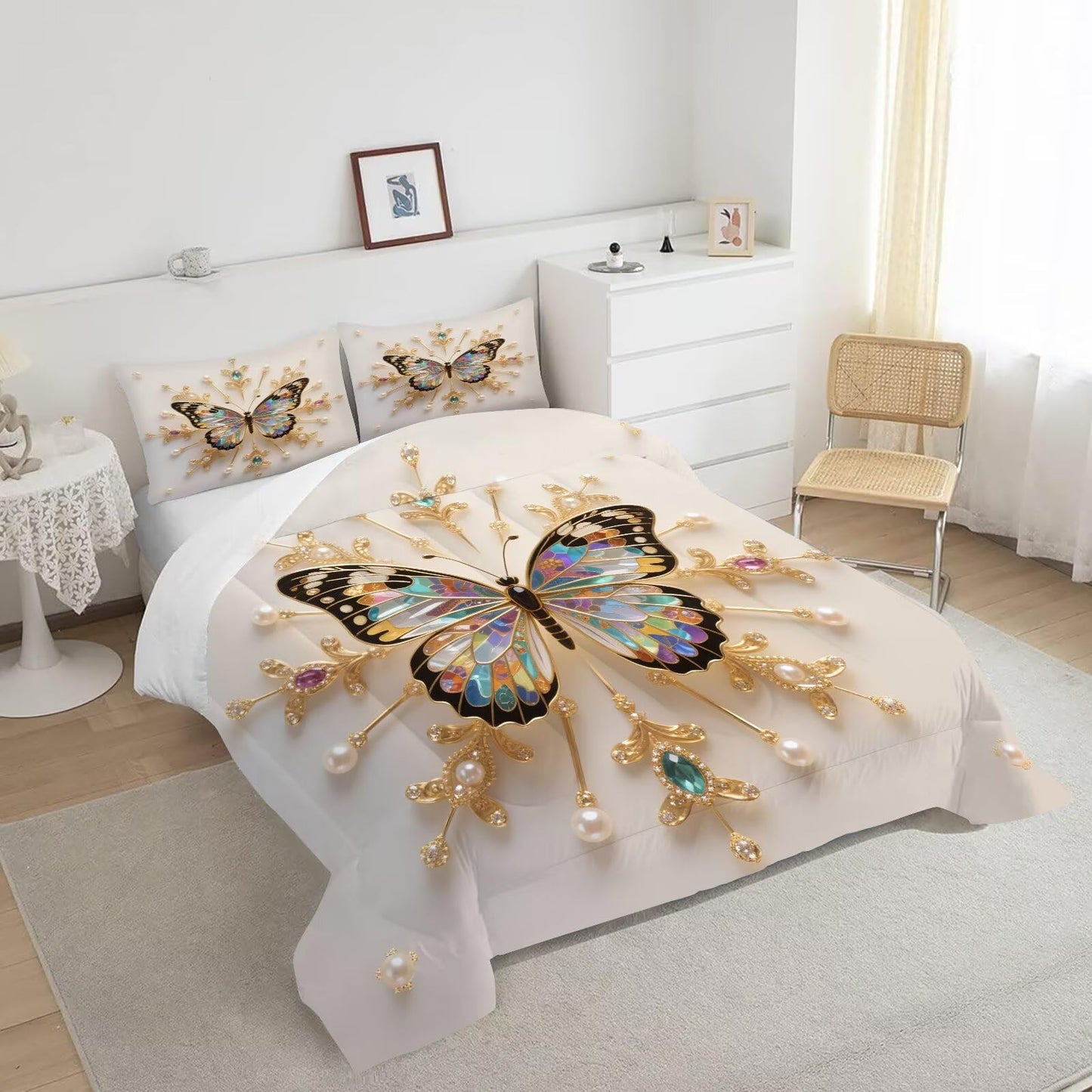 DJNEAR Black and Gold Butterfly Comforter Set Twin Size Animal Bedding Sets for Girls Kids Teen Women Bedroom Cute Diamond Butterflies Quilt Room Decor 1 Comforter 1 Pillowcase