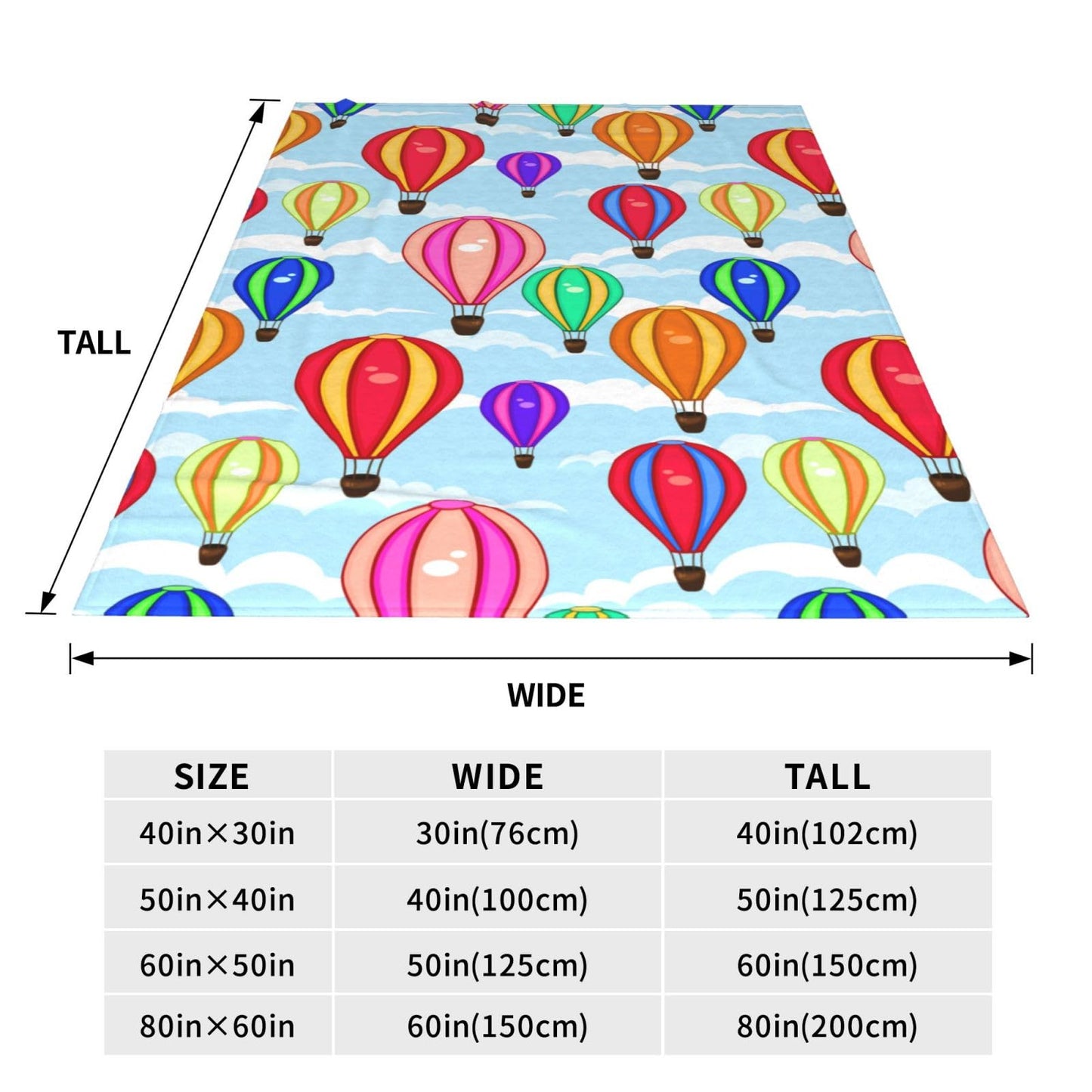 Cartoon Hot Air Balloon Blanket 60"x80" - Ultra Soft Flannel Throw for Adults & Kids - Playful Cloud & Balloon Print - Lightweight Plush Blanket for Bed, Sofa & Home Decorations