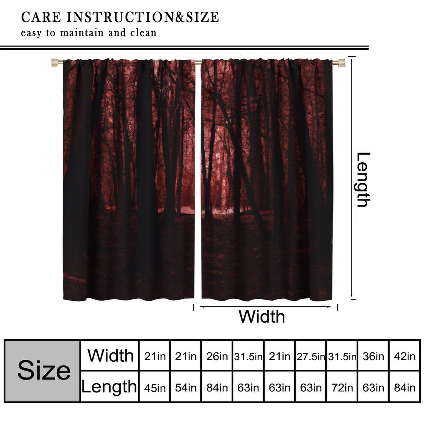SHElifestyle Gothic Dark Red Forest Curtains, Haunted Creepy Landscape Forest Window Treatments Spooky Horror Halloween Trees Window Drapes for Bedroom Living Room W42 X L45