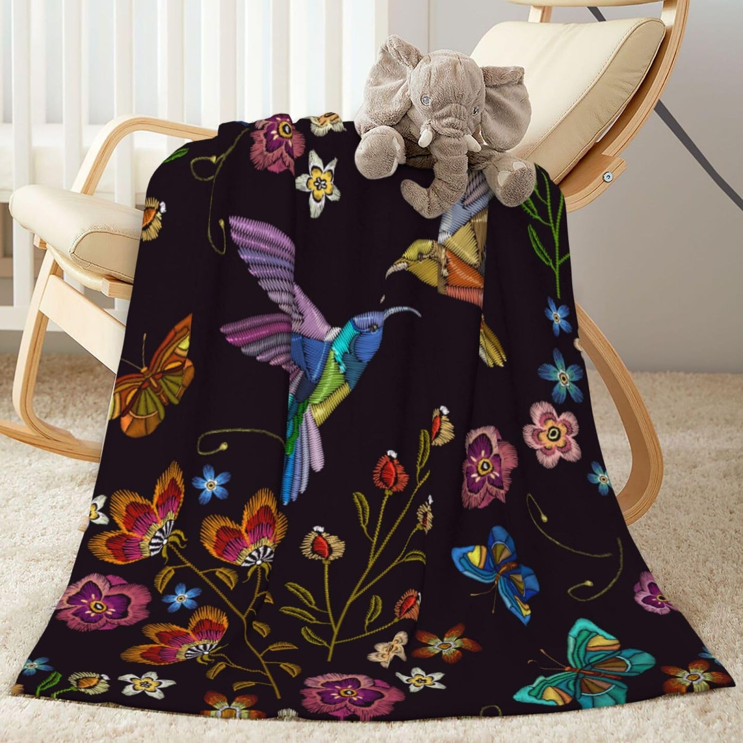 Abucaky Hummingbird Bird Fleece Throw Blanket Ultra Soft Cozy Blooming Flowers Decorative Flannel Blanket for Home Bed Couch Chair Travel 40x30in