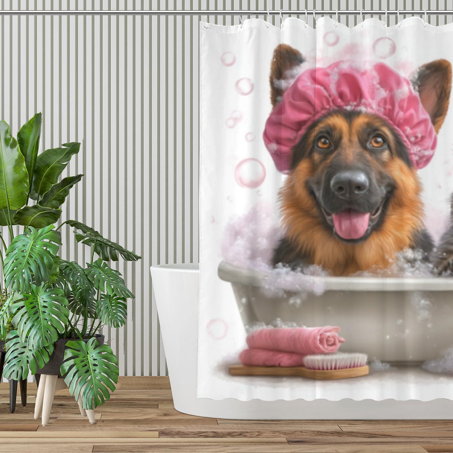 Wordatu Funny German Shepherd Shower Curtain Decor Fabric Bathroom Curtains, Kids Children Cartoon Waterproof 72x72 inch with 12 Hooks