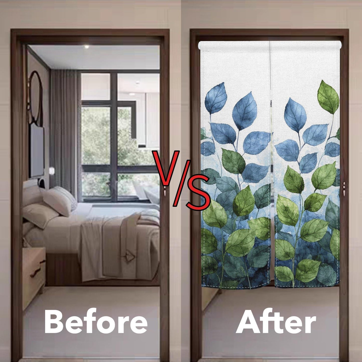 Leowefowa Long Style Japanese Noren Doorway Curtain Spring Summer Green Leaves Printed Door Curtain Tapestry Window Treatment for Hanging Bedroom Partition Kithchen Bathroom Home Decor, 33.5"x 70.9"