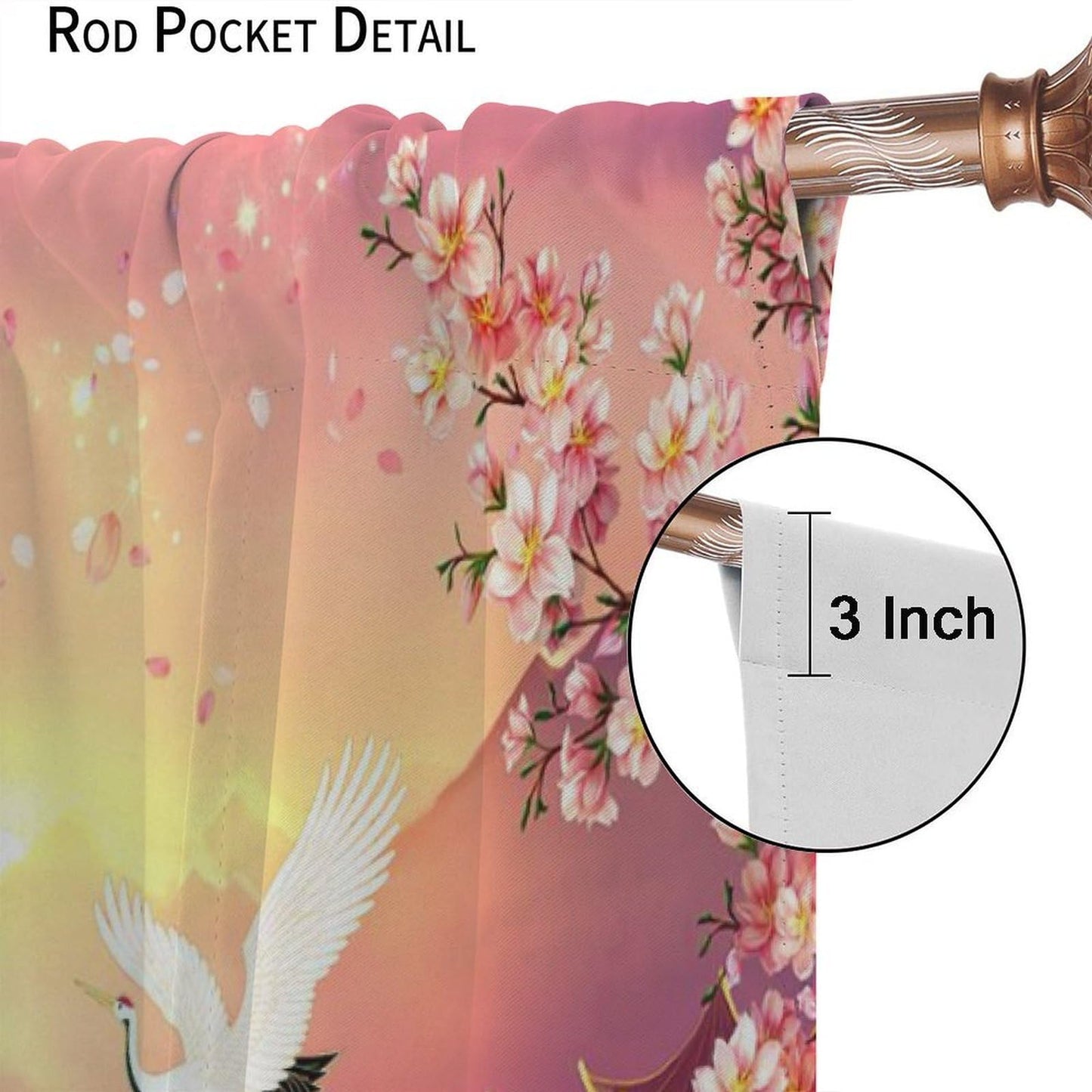 AuiMzoo Cherry Blossom Curtains: Japanese-Style Cranes and Pagodas Against an Oriental Pink Backdrop, Ideal As Blackout Curtains for Bedrooms and Living Rooms42X45 Inch