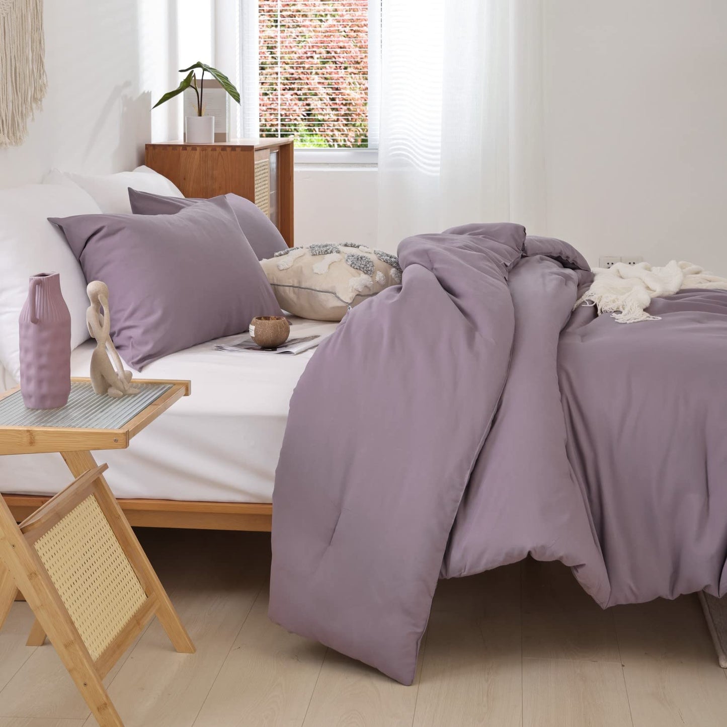 ROSGONIA Comforter Full Size for Boys Teen Girls Dusty Purple, 3pcs(1 Boho Comforter & 2 Pillowcases) Lightweight Dorm Bedding Soft All Season Bed Set