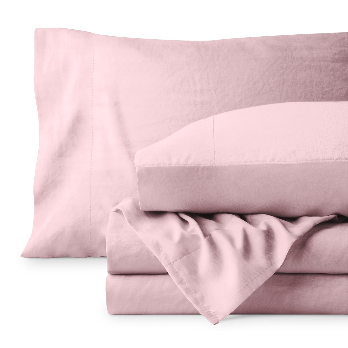 Bare Home Queen Sheet Set - Luxury 1800 Ultra-Soft Stonewashed Microfiber - Brushed - Deep Pockets - Easy Fit - Breathable Bedding - Sheet Sets & Pillowcases (Queen, Dusty Pink)