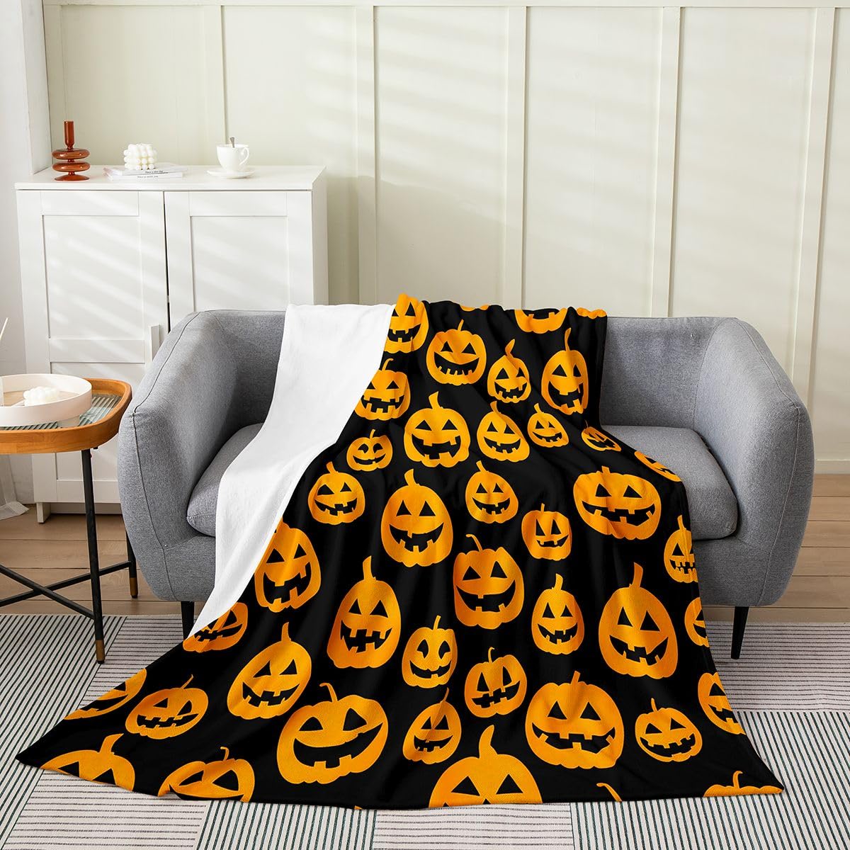 Feelyou Spooky Pumpkin Flannel Fleece Throw Blanket Halloween Themed 40"x50" Trick or Treat Fleece Throw Blanket for Kids Women Men Graveyard for Bed Couch Chair Living Room Bedroom Decor
