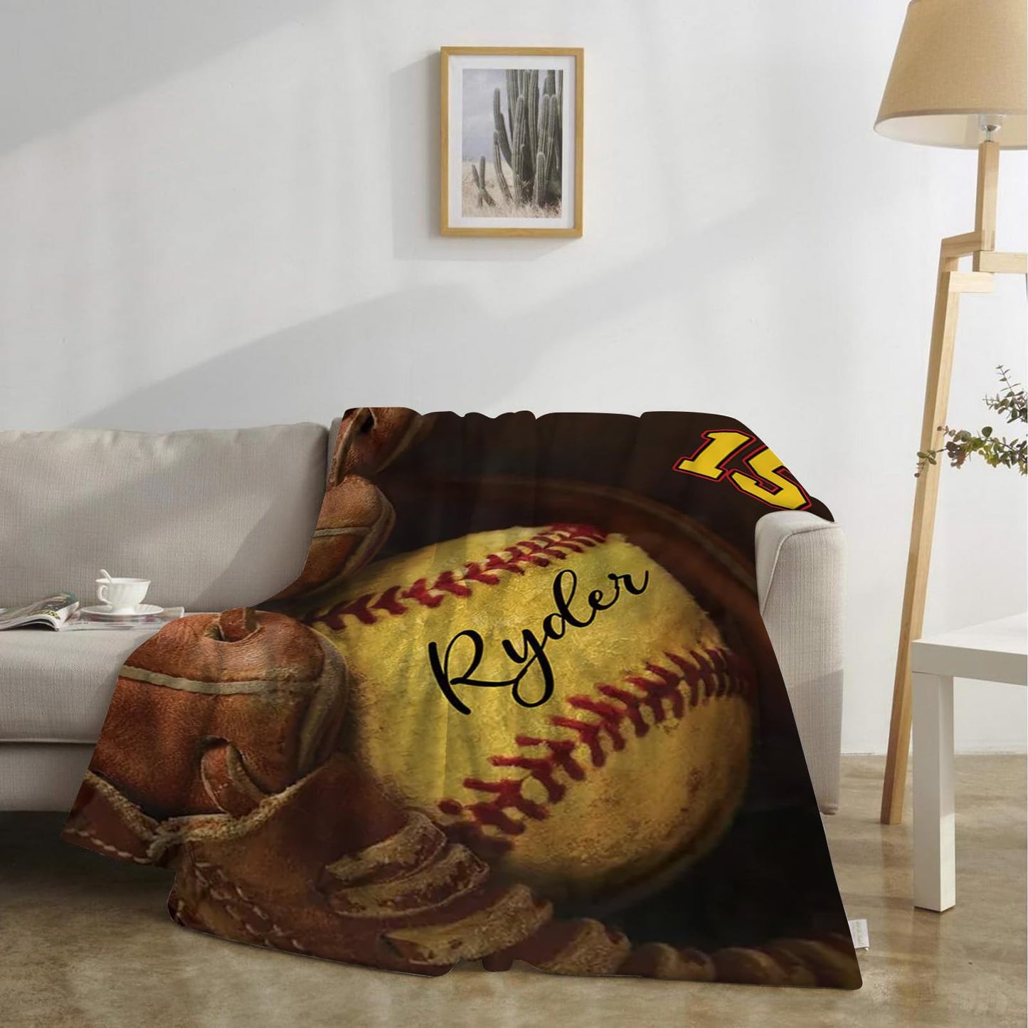 Dyoart Custom Baby Softball Blanket with Name Number: Personalized Fluffy and Warm Gift for Baby Toddler Kids and Adults Birthday Skin-Friendly Flannel Fabric(50"x60")