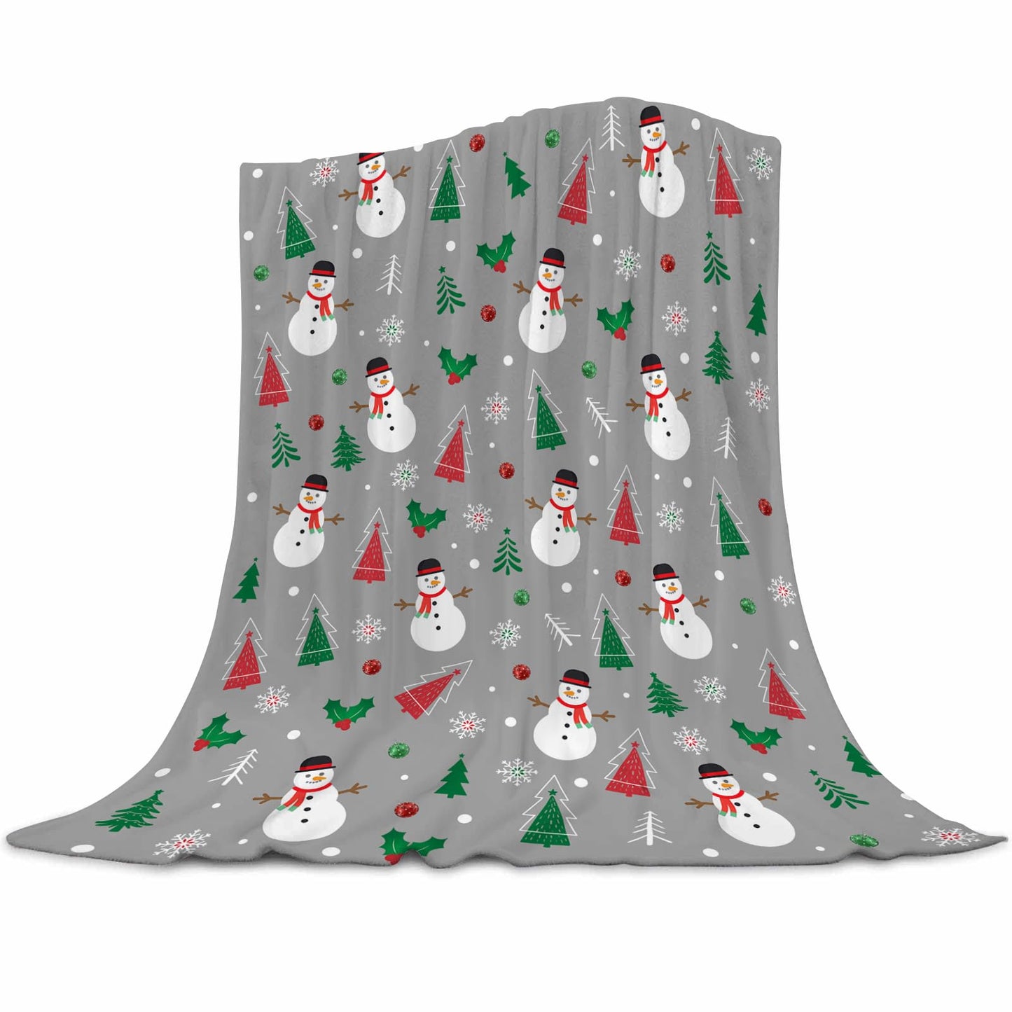 Christmas Snowman Throw Blanket Grey Christmas Fleece Blanket Soft, Plush, Warm Winter Cabin Throw, Christmas Throw for Sofa and Bed | Holiday Blankets and Throws 50X60 Inches