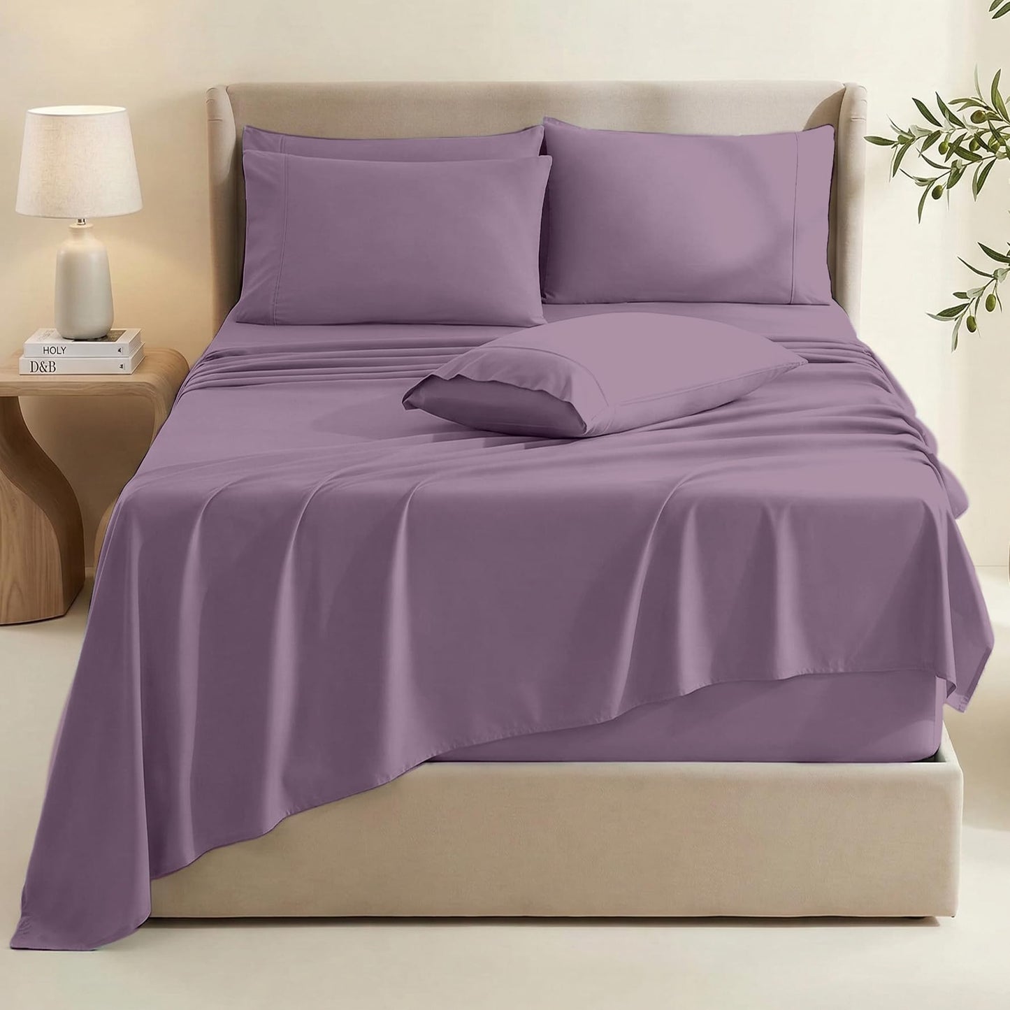 Hearth & Harbor Bed Sheets, Luxury Soft 6 Piece Bed Sheet Set Extra Deep Pocket Fitted Sheets Fits Mattress up to 21", Double Brushed Bedding Sheets & Pillowcases,