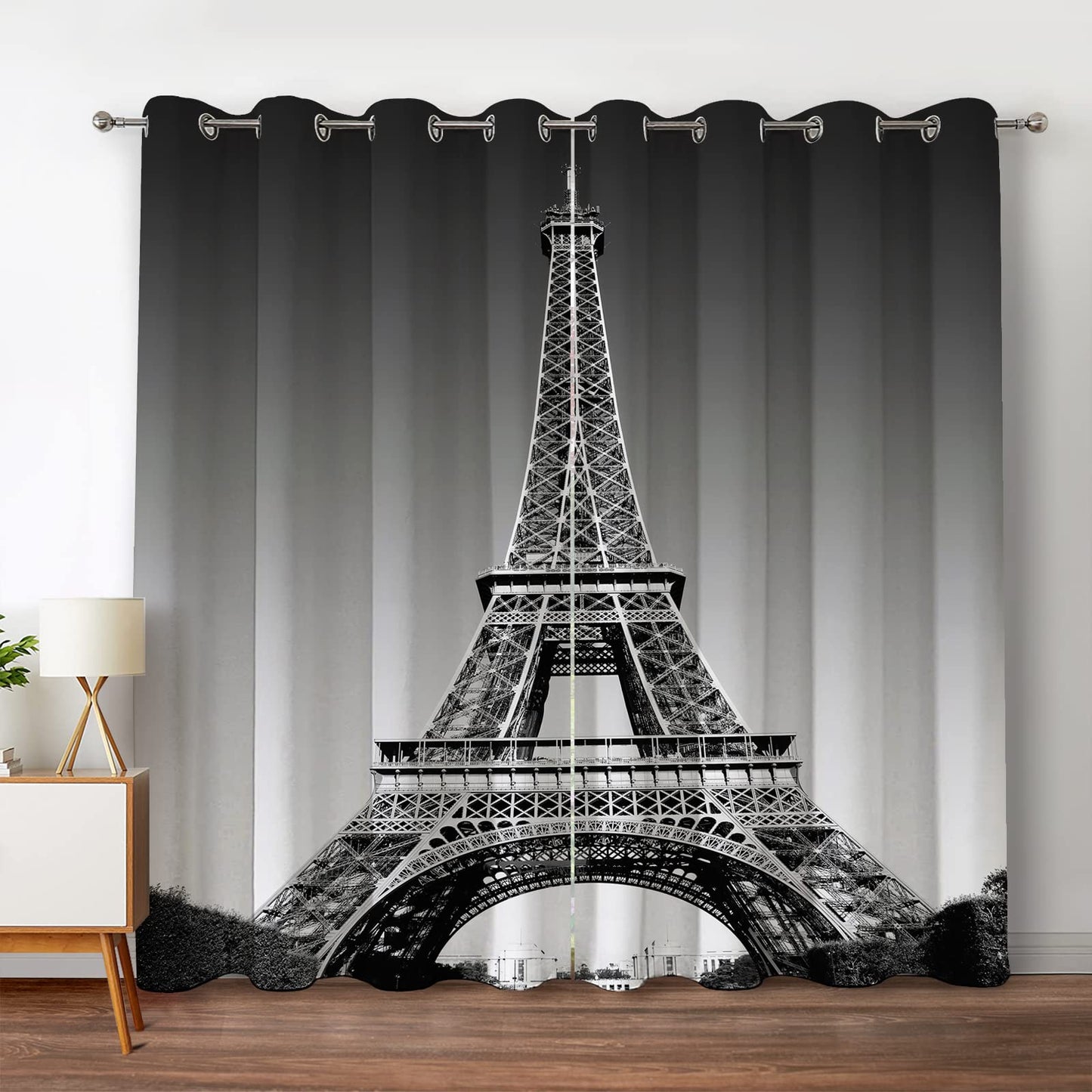 Jekeno Paris Eiffel Tower Blackout Curtains Paris Landmark Picture of Famous Place Cityscape Scene Decor for Bedroom Living Room Grommet Window Drapes 2 Panel Set, 52"x63"