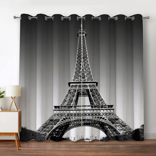 Jekeno Paris Eiffel Tower Blackout Curtains Paris Landmark Picture of Famous Place Cityscape Scene Decor for Bedroom Living Room Grommet Window Drapes 2 Panel Set, 52"x63"