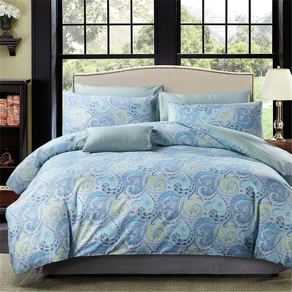 Brandream Boho Paisley Duvet Quilt Cover King Size with Pillowcases Luxury Bedding Set Bohemian Damask Medallion 800TC Egyptian Cotton Sateen - Blue 3pcs