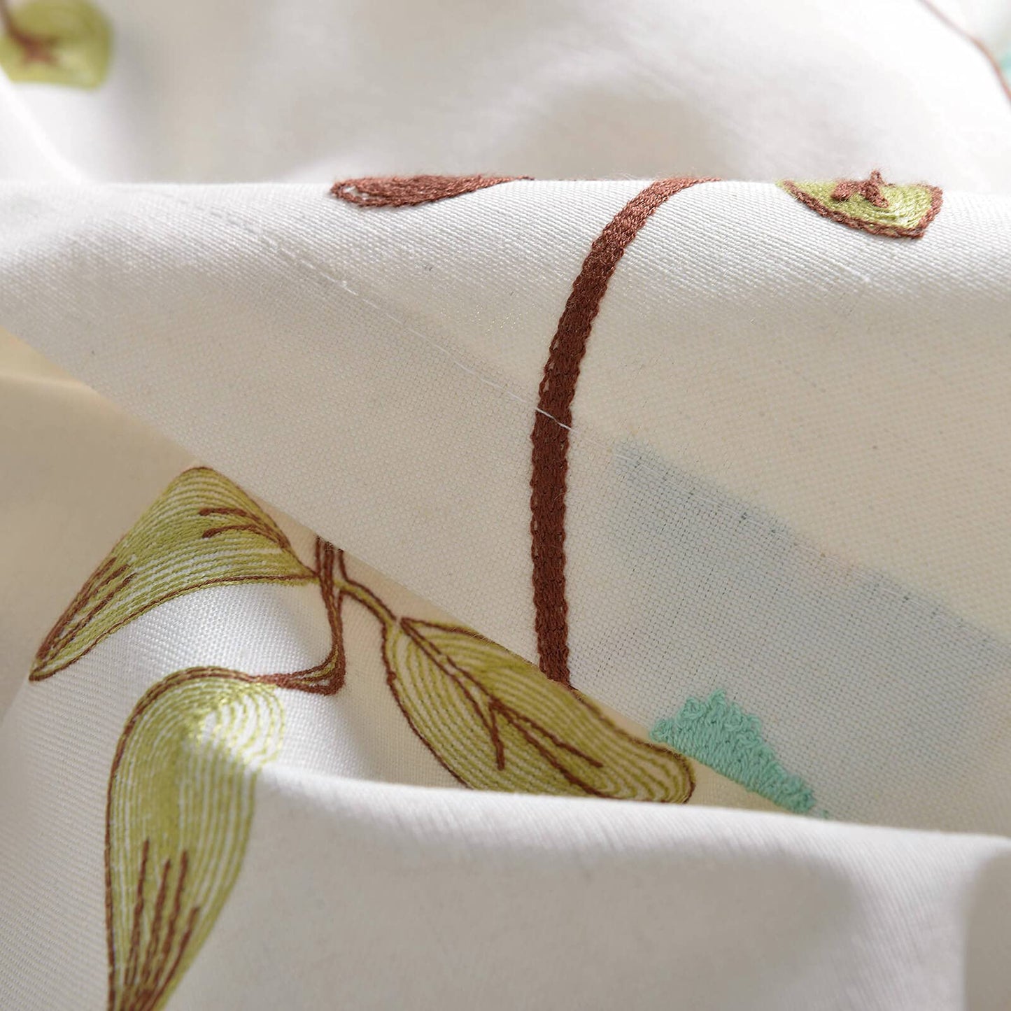 VOGOL White Linen Curtains 63 inch Length Blue Floral Embroidered Grommet Window Panels for Bedroom, W52xL63, 2-Panel Pack