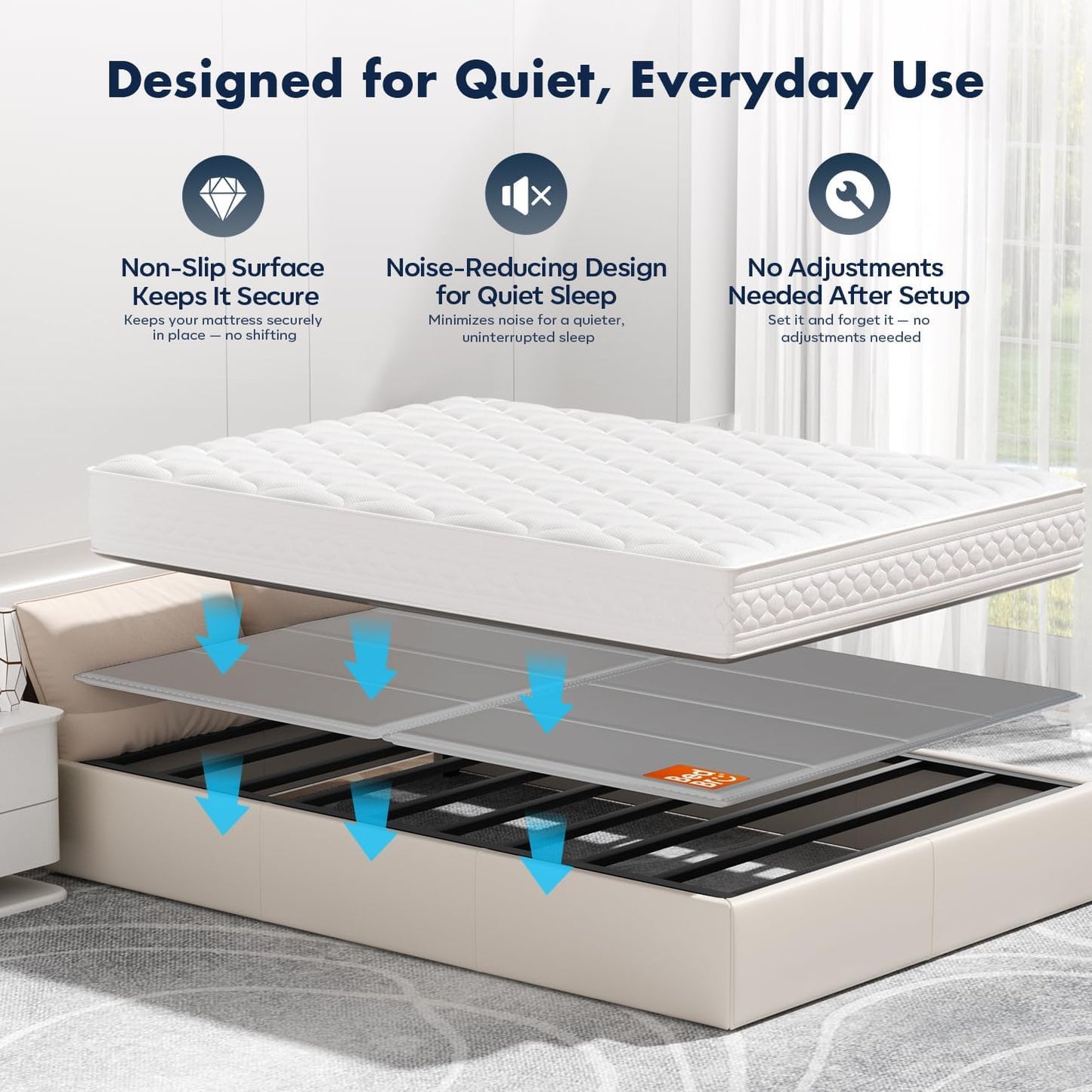 BedBro Bunkie Board King 10mm (76" x 80") – Grey Under Mattress Support, Anti-Sag & Noise-Free, Breathable Low Profile Bed Board for Metal Frame