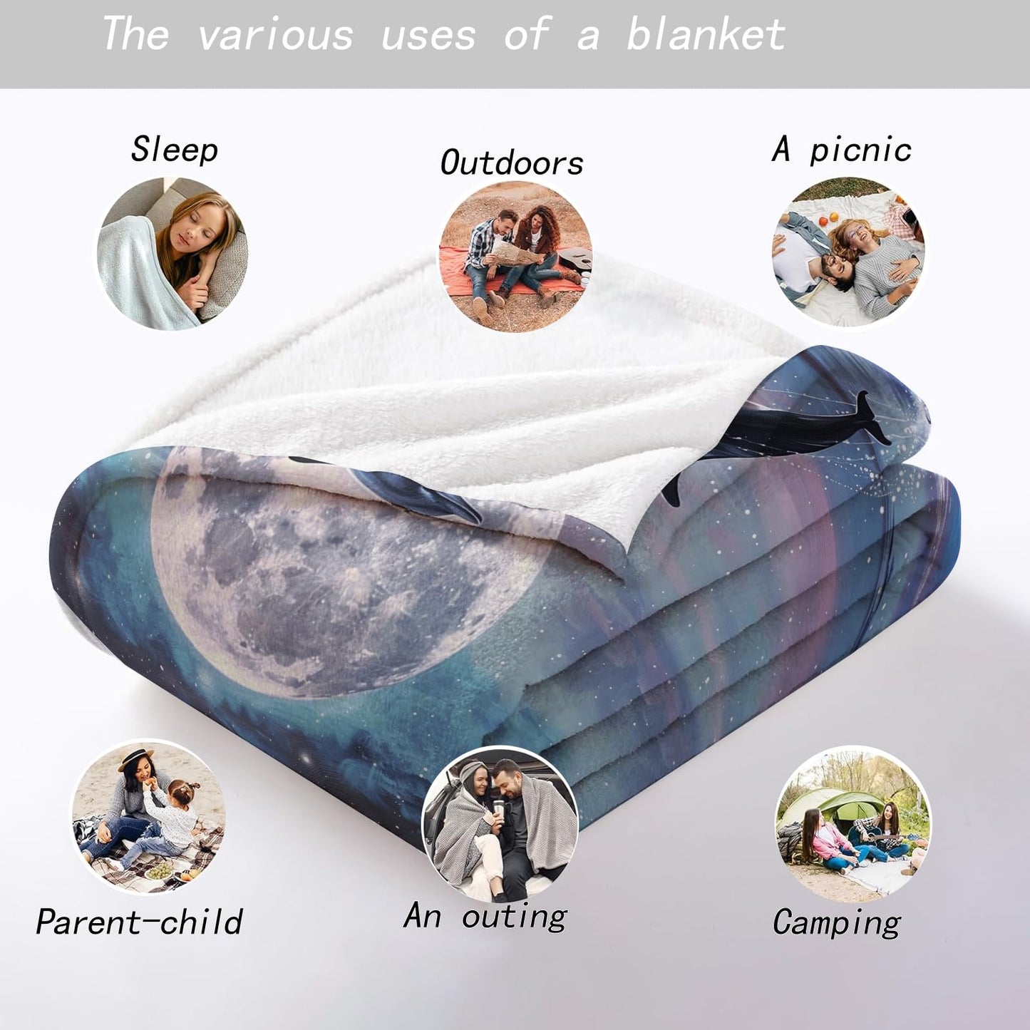 MIEPOS Dolphin and Moon Throw Blanket - Soft, Cozy, Lightweight Flannel, Warm, Plush, Fuzzy Decor for Couch, Office, Travel - Mystical Night Sky and Ocean Design 50×60 Inch