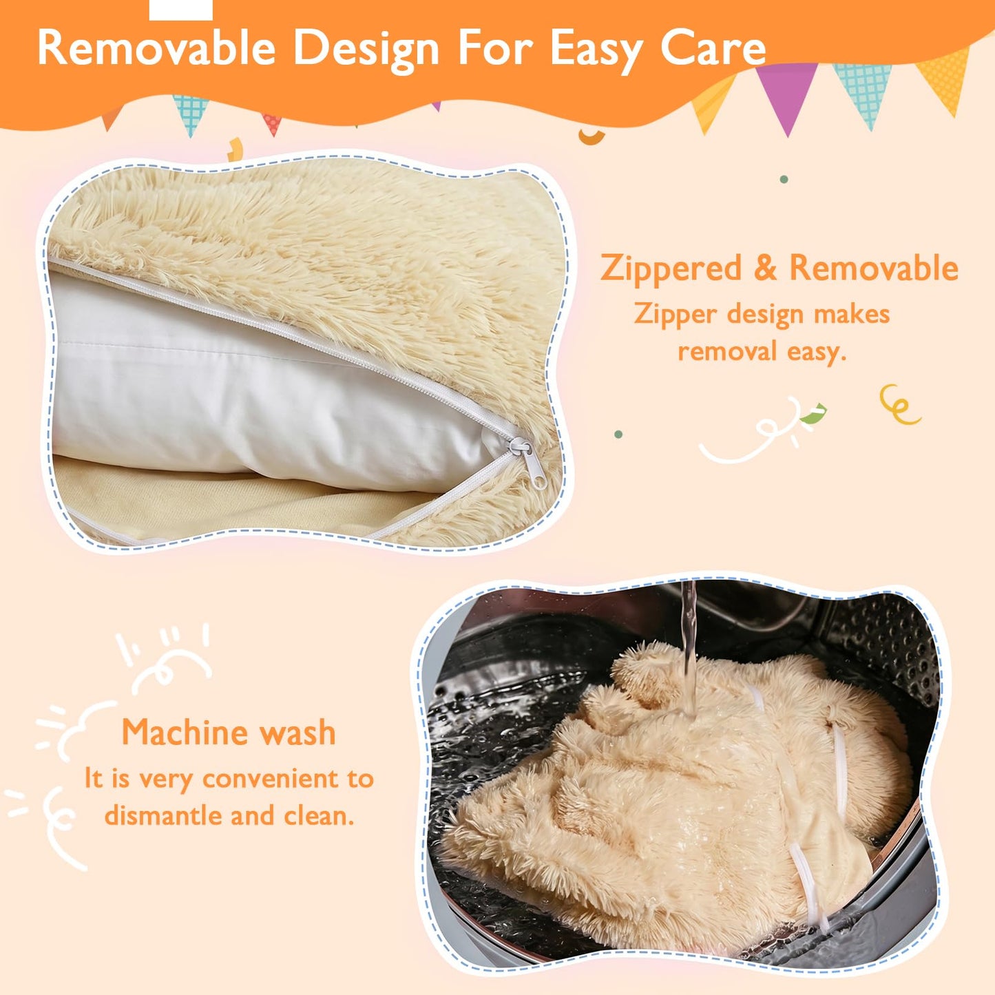 Treokion 3 in 1 Kids Bean Bag Chair Bed, Kids Fluffy Stuffed Floor Pillow for Gaming and Reading, Ultra Soft Faux Fur Fabric Bean Bag Chairs to Lounger for Playroom, Living Room, Bedroom, Beige