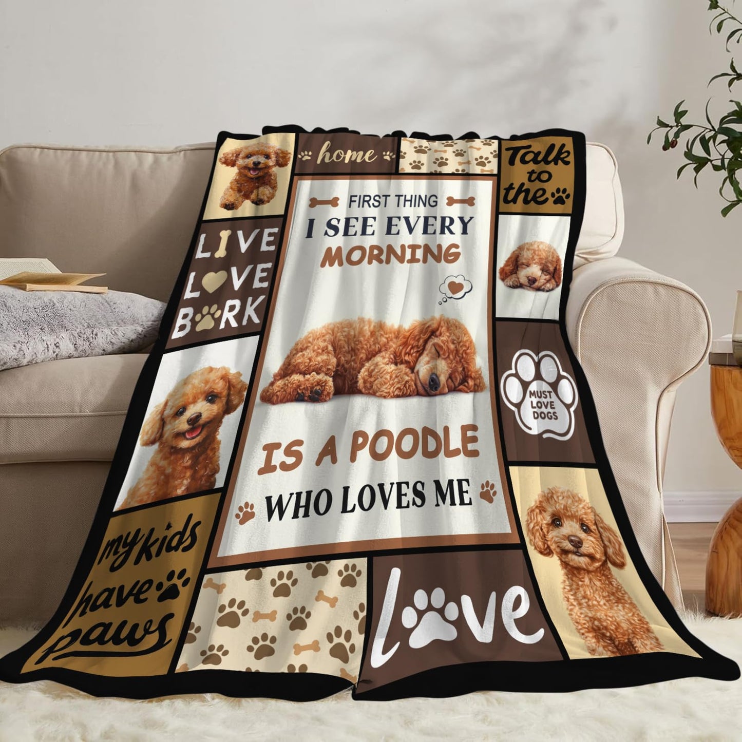 Lovira Poodle Throw Blanket Dog Print Blankets Gifts for Couch Sofa Bed Stuff Decor Lightweight Soft Cozy Fleece Plush Warm Flannel Bedding for Lover Men Women 40"x50"