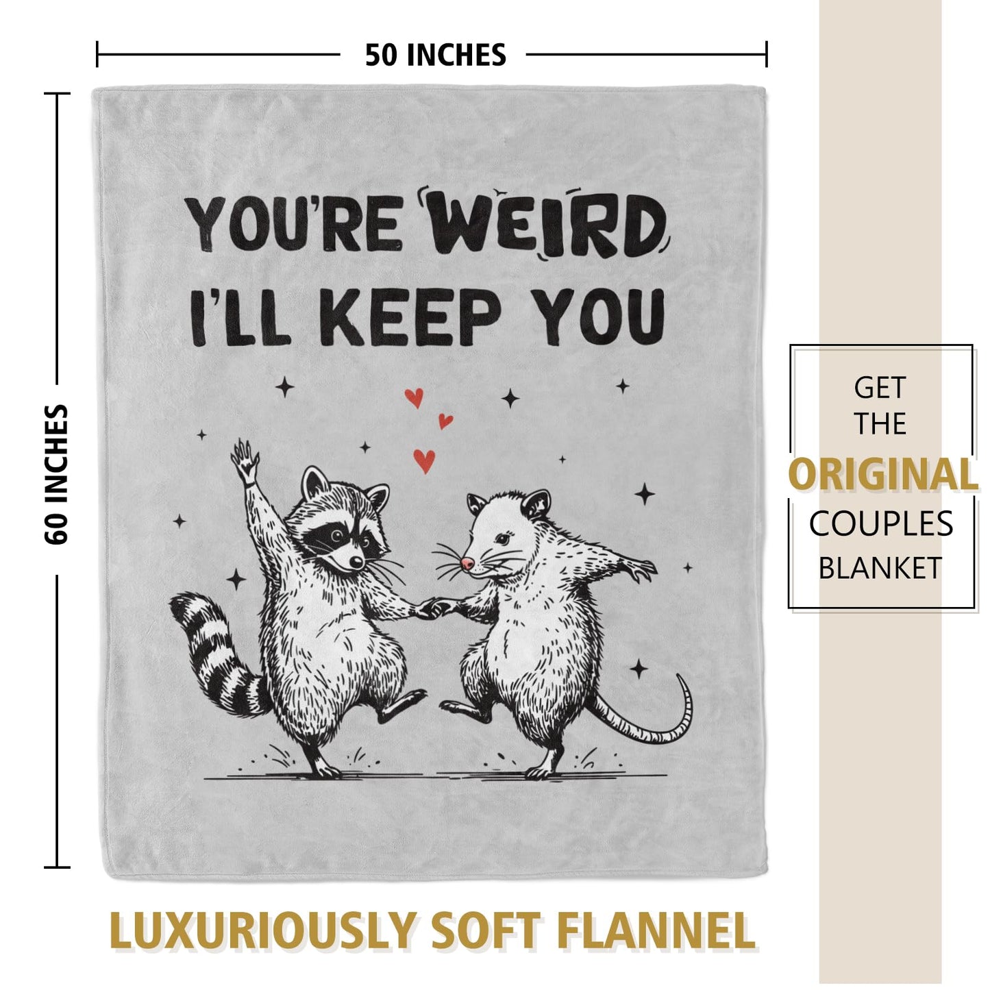 SteadStyle Best Friend Birthday Gifts for Women, Funny “You’re Weird” Blanket for Her Him, Valentines Birthday Gift for Boyfriend Girlfriend, Cute Raccoon Opossum Blanket for Couples Friends Bestie