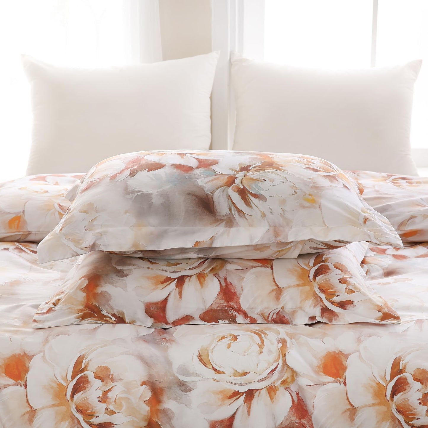 Ocharo 100% Cotton Duvet Cover King Size, Floral Reversible Duvet Cover Set with Zipper Closure, Soft 3 Pieces Bedding Set with 2 Pillow Shams(20"x36")