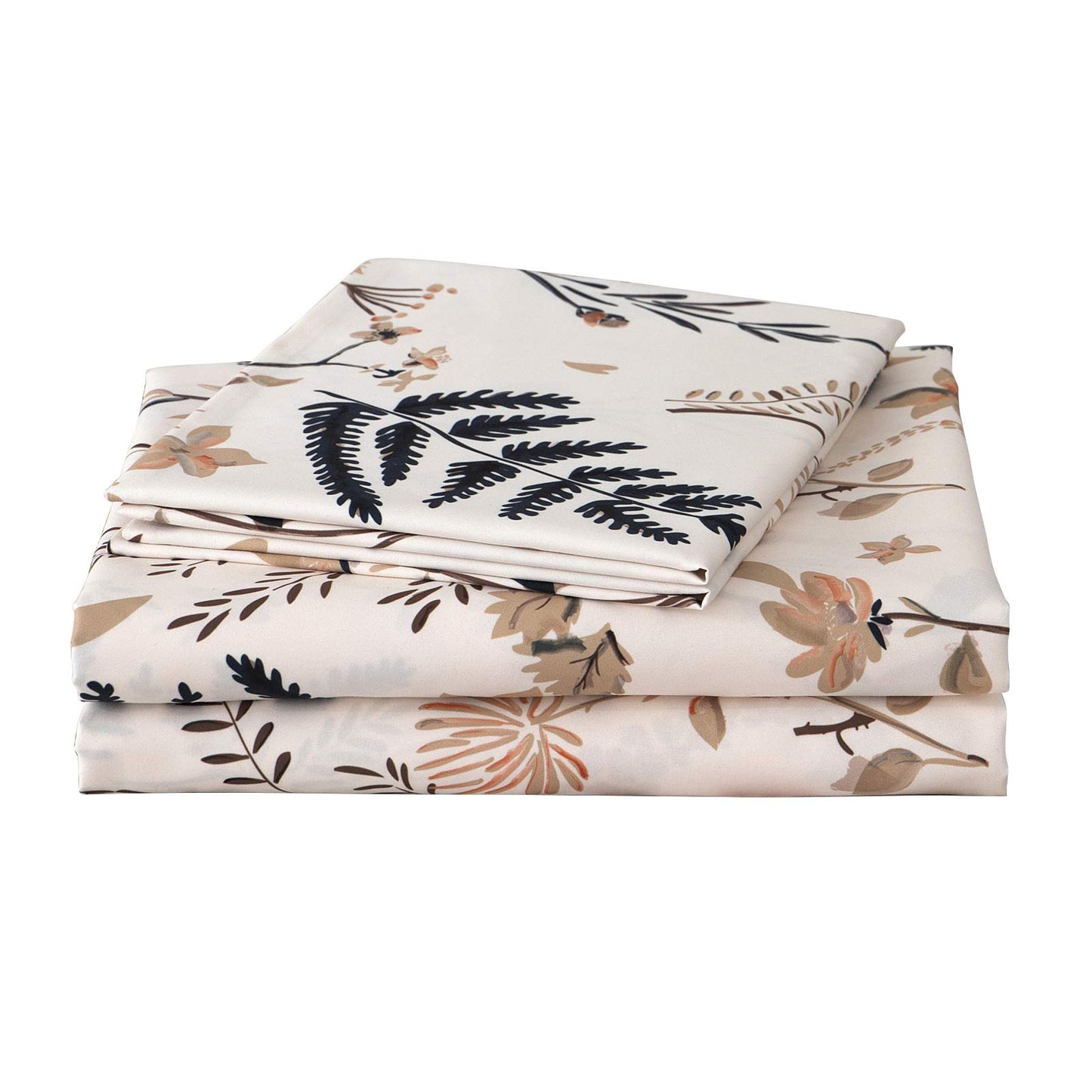 JSD Boho Floral Printed Sheet Set Queen Size 4 Piece, Soft Botanical Pattern Microfiber Sheets Extra Deep Pocket