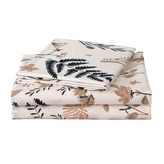 JSD Boho Floral Printed Sheet Set King Size, 4 Piece, Soft Botanical Pattern Microfiber Sheets Extra Deep Pocket
