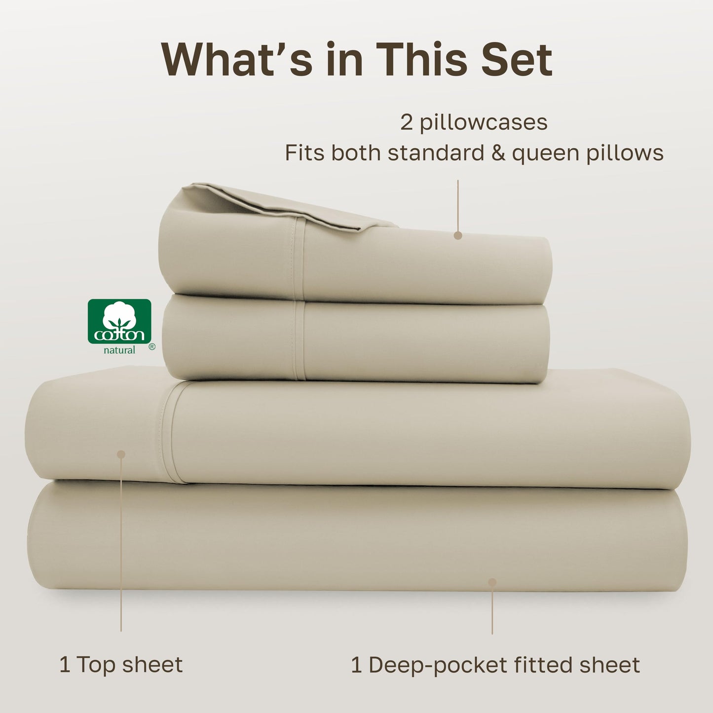 California Design Den Soft 100% Cotton Bed Sheets Queen Size Set, 400 TC Good Housekeeping Award Winner, Silky Smooth Sateen, Deep Pockets, Breathable & Durable Queen Bedding Set - Beige