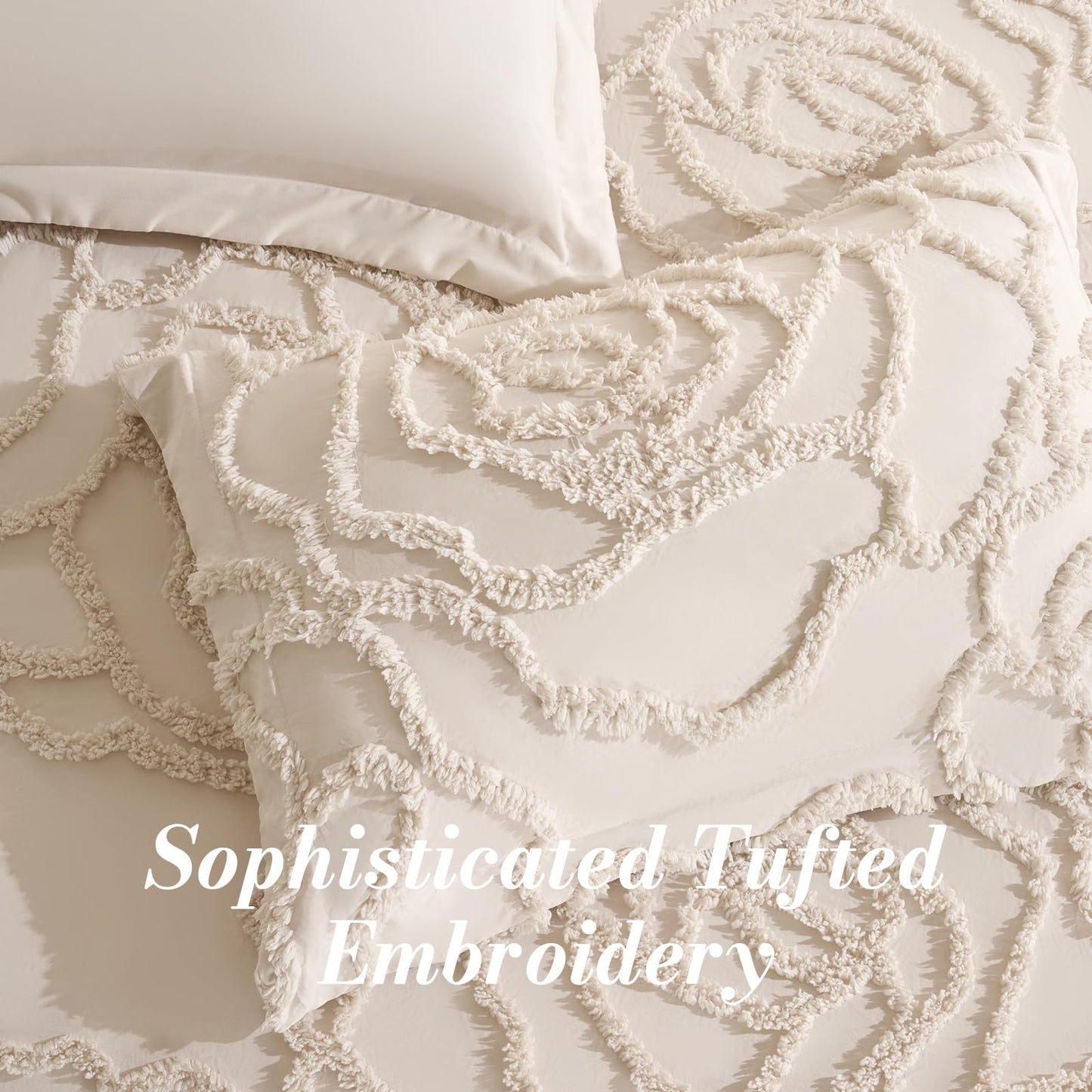 Wrenley Vale 7 Pieces Comforter Set Queen Khaki Tufted Rose Ultra Soft Fluffy Boho Tufted Comforter Set All Season Bed in a Bag Set Shabby Chic Farmhouse Rustic Style Bedding