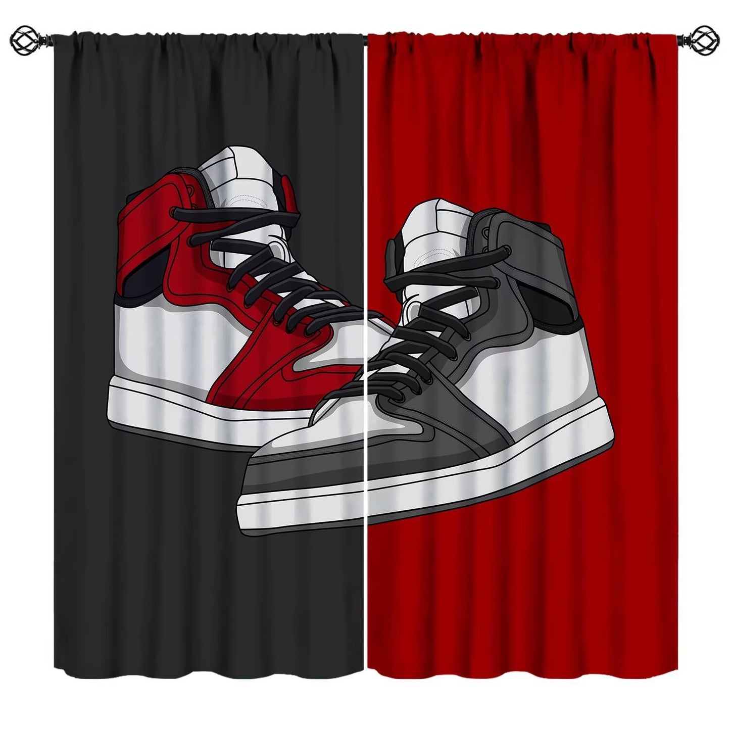 Mchenxin Shoes Boys Curtains, Cool Red Grey Sports Sneaker Footwear Retro Basketball Shoes Print Window Curtains Drapes for Kids Teens Bedroom Living Room, 42x45in (No Blackout)