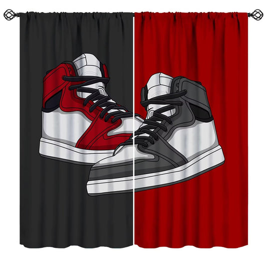 Mchenxin Shoes Boys Curtains, Cool Red Grey Sports Sneaker Footwear Retro Basketball Shoes Print Window Curtains Drapes for Kids Teens Bedroom Living Room, 42x45in (No Blackout)