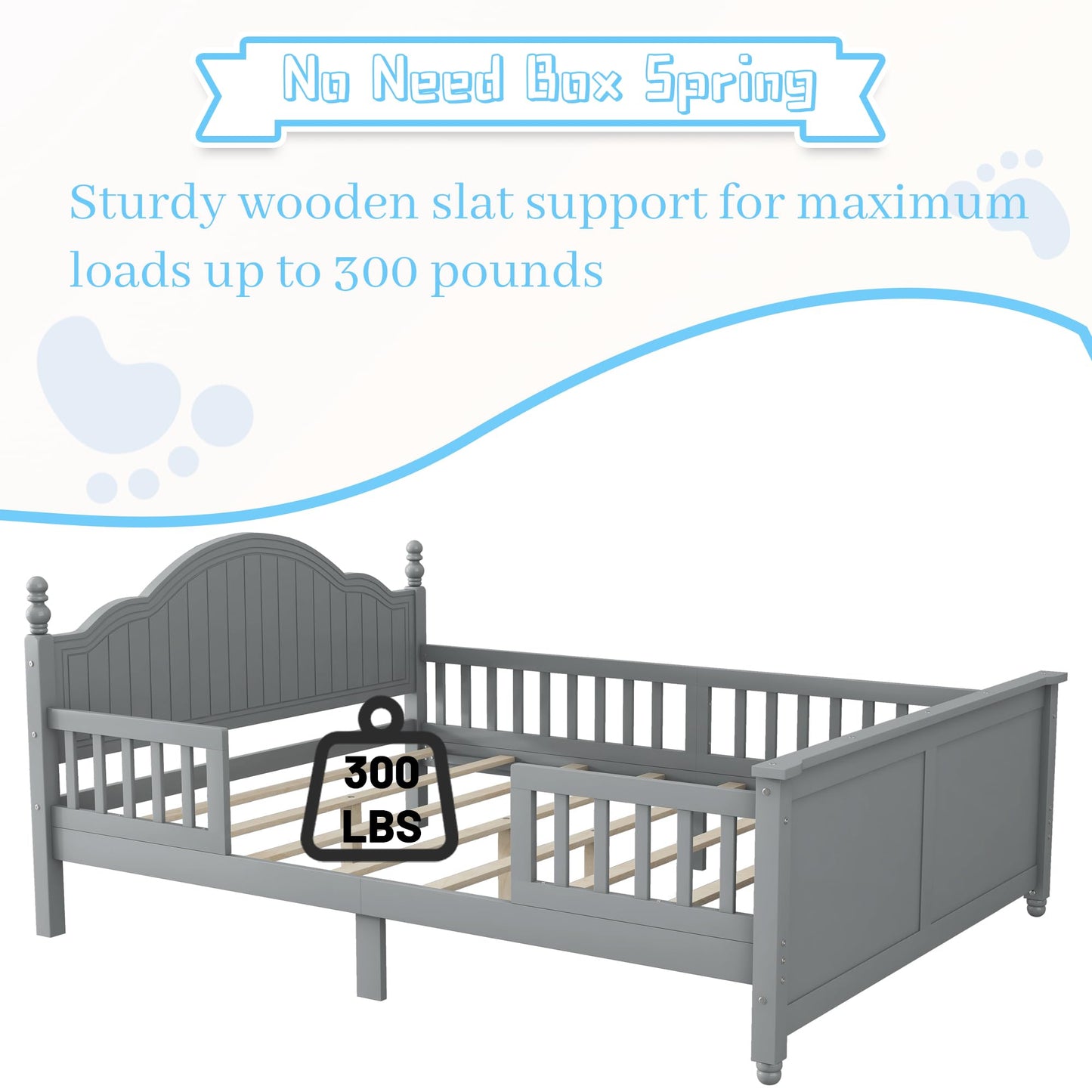 OYUMOENTS Full Size Bed Frame Kids, Low Profile Kids Full Size Bed Frame with Headboard and Footboard, Wood Platform Beds with Rails for Boys & Gilrs, No Spring Box Required, No Squeaks, Gray