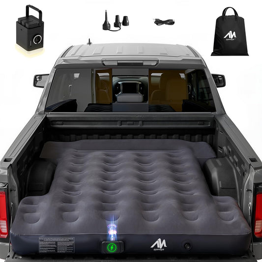 AYAMAYA Truck Bed Air Mattress with Built-in Cordless Rechargeable Pump, Inflatable Mattress with Pillow for 6-6.5ft Full Size Short Truck Beds, Portable Pickup Airbed for Outdoor Camping, Road Trip
