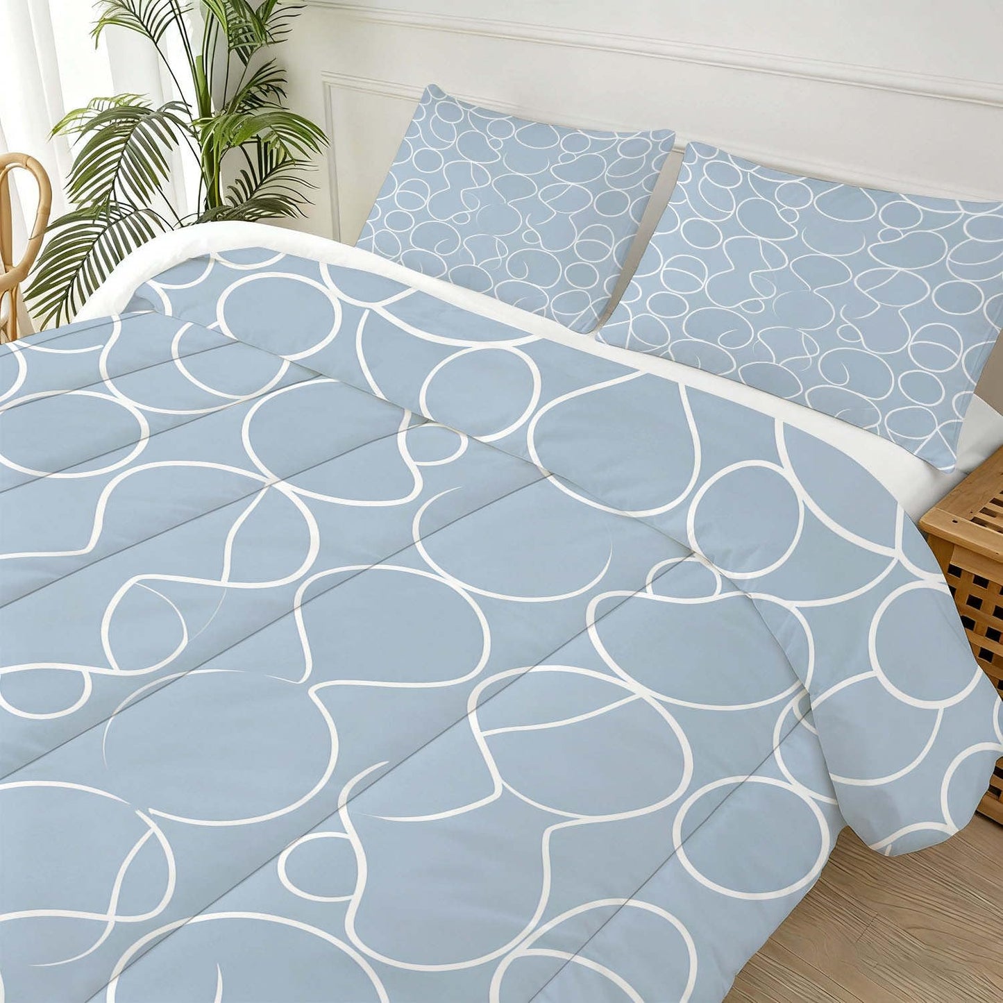 CERYUEE Dusty Light Blue Geometric King 3 Piece Comforter Bedding Set