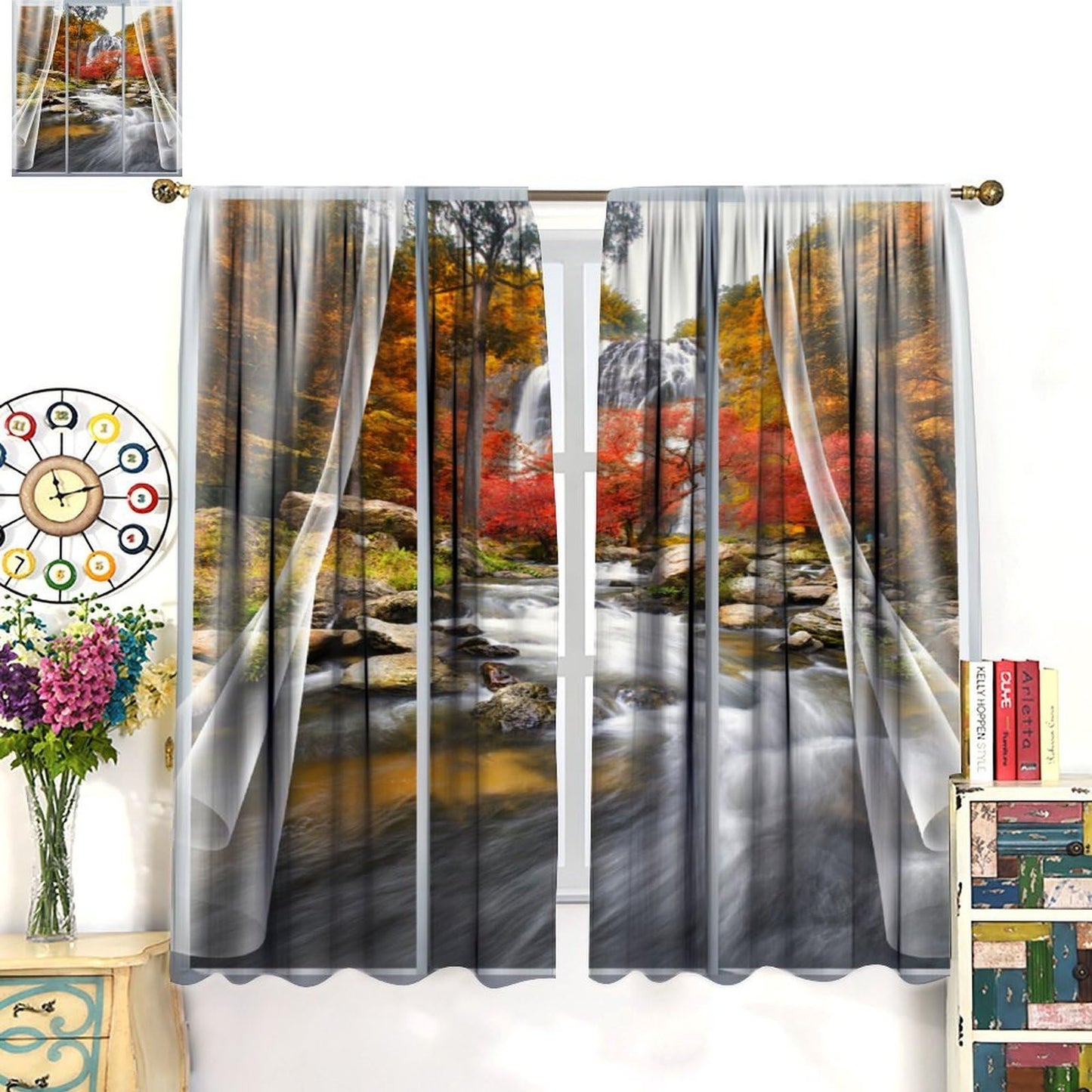 UFUH Nature Landscape Blackout Curtains,Autumn Forest Waterfall Woodland Scenery Window Treatments for Bedroom Living Room Kitchen,2 Panels Set Total Size 42 x 45 Inch