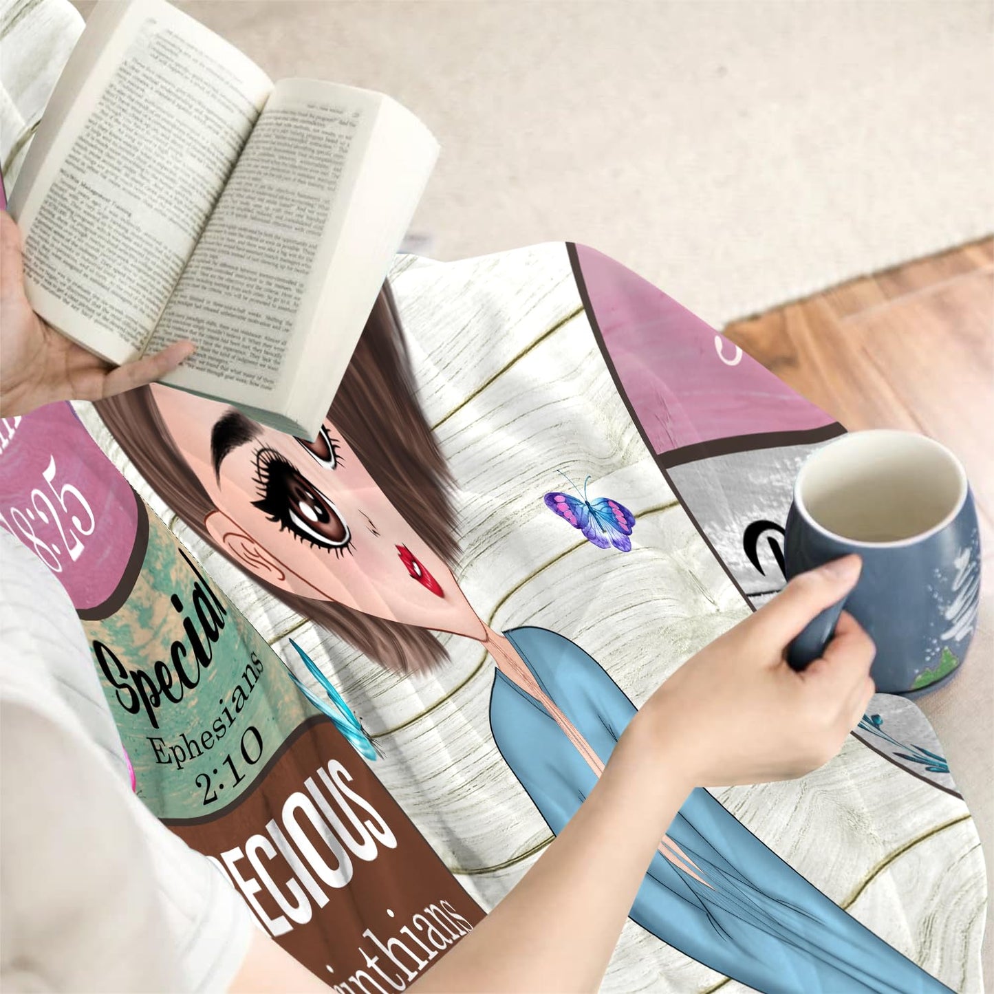 PREAUREUM God Says I Am Blanket, Personalized Christian Throw Blanket,Inspirational Jesus Throw Blankets,Confirmation Catholic Spiritual Blankets for Kids (Chibi God Says I Am - Wooden Board Style)