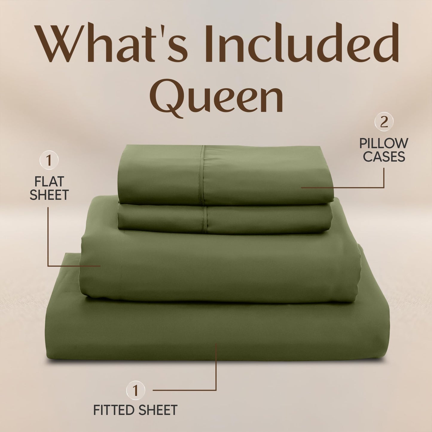 Utopia Bedding Queen Size Sheet Set – 4 Piece Bed Sheets, Soft and Breathable Microfiber, Includes 1 Fitted Sheet, 1 Flat Sheet and 2 Pillowcases – Oeko Tex (Olive)