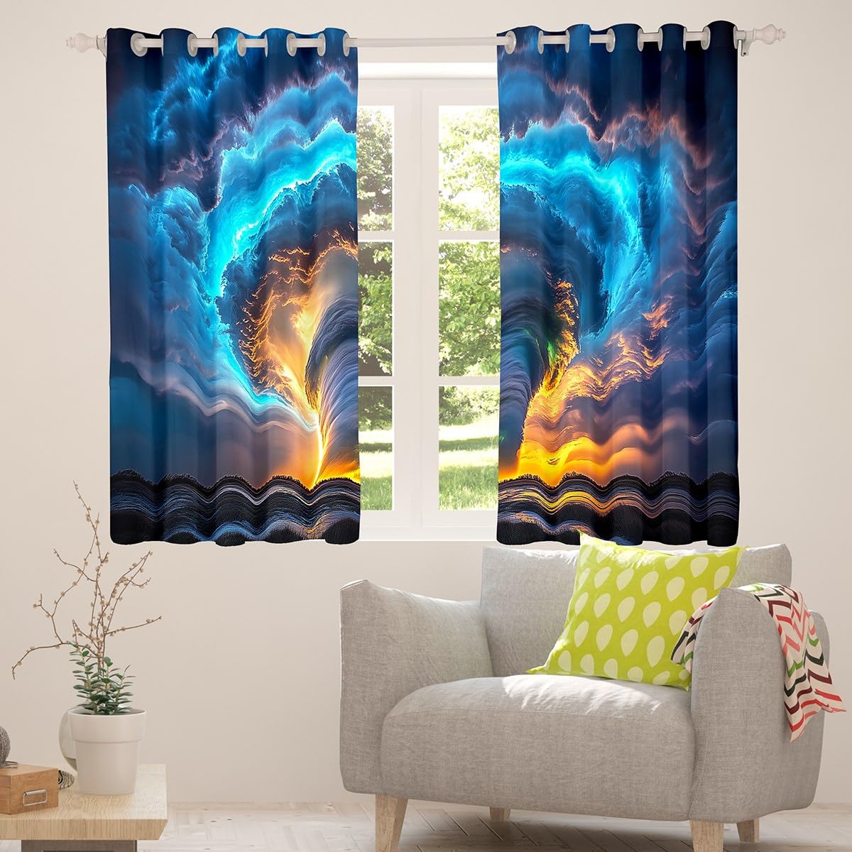 Erosebridal Aqua Tornado Curtains 38" Wx45 L,Boys Tornados Window Curtains Drapes for Kids Teens Adults,Natural Weather Theme Room Decor for Storm Chaser