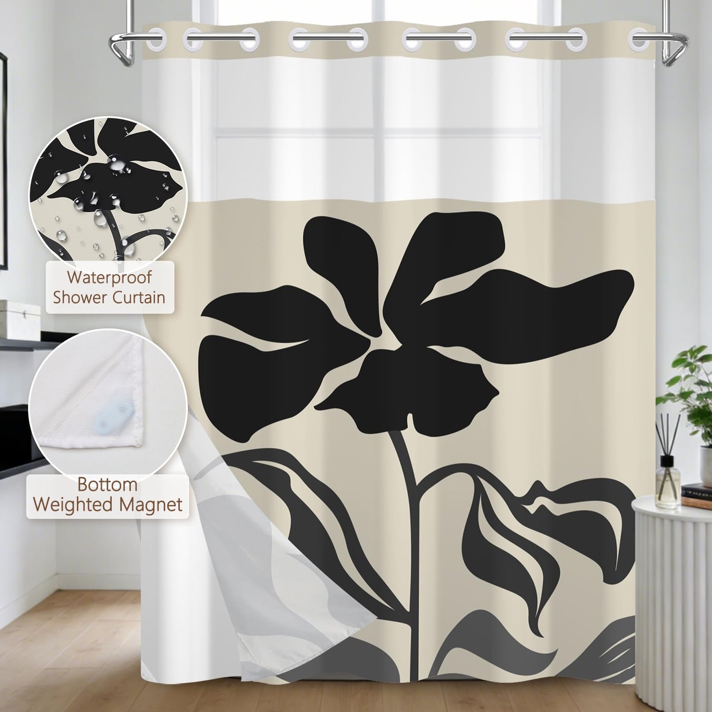 NAEMBCU Abstract No Hook Shower Curtain with Liner 71 x 74 Inch