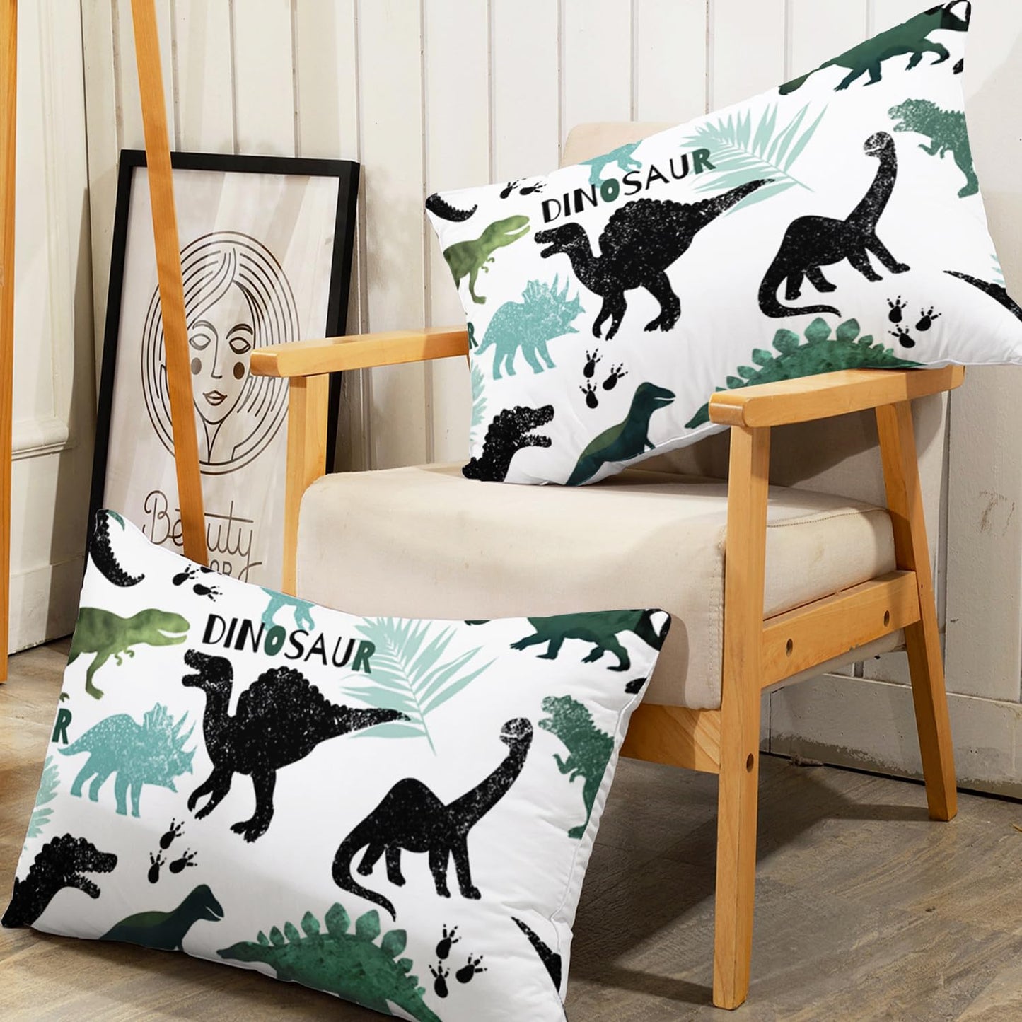 AILONEN Dinosaur Twin Kids Bedding Set,Black and Green Dinosaur Comforter Set All Season,Tropic Leaves and Roaring Dinosaur Silhouette Printed Soft Comforter with 2 Pillowcases for Boys