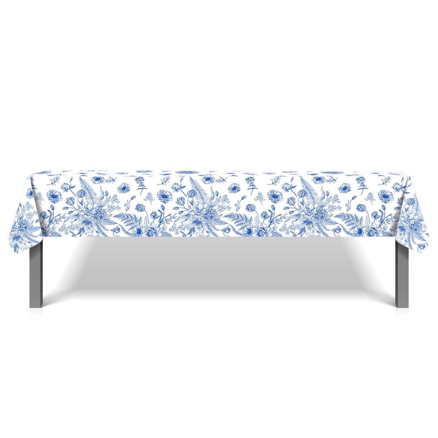 CC HOME 1Pc Vintage Blue Flowers Party Plastic Tablecloth 54 x 87 Inch Long Table Cover, Spring Fresh Floral Party Tablecover for Blue Flowers Kids Baby Shower Birthday Dinner Picnic Kitchen Event