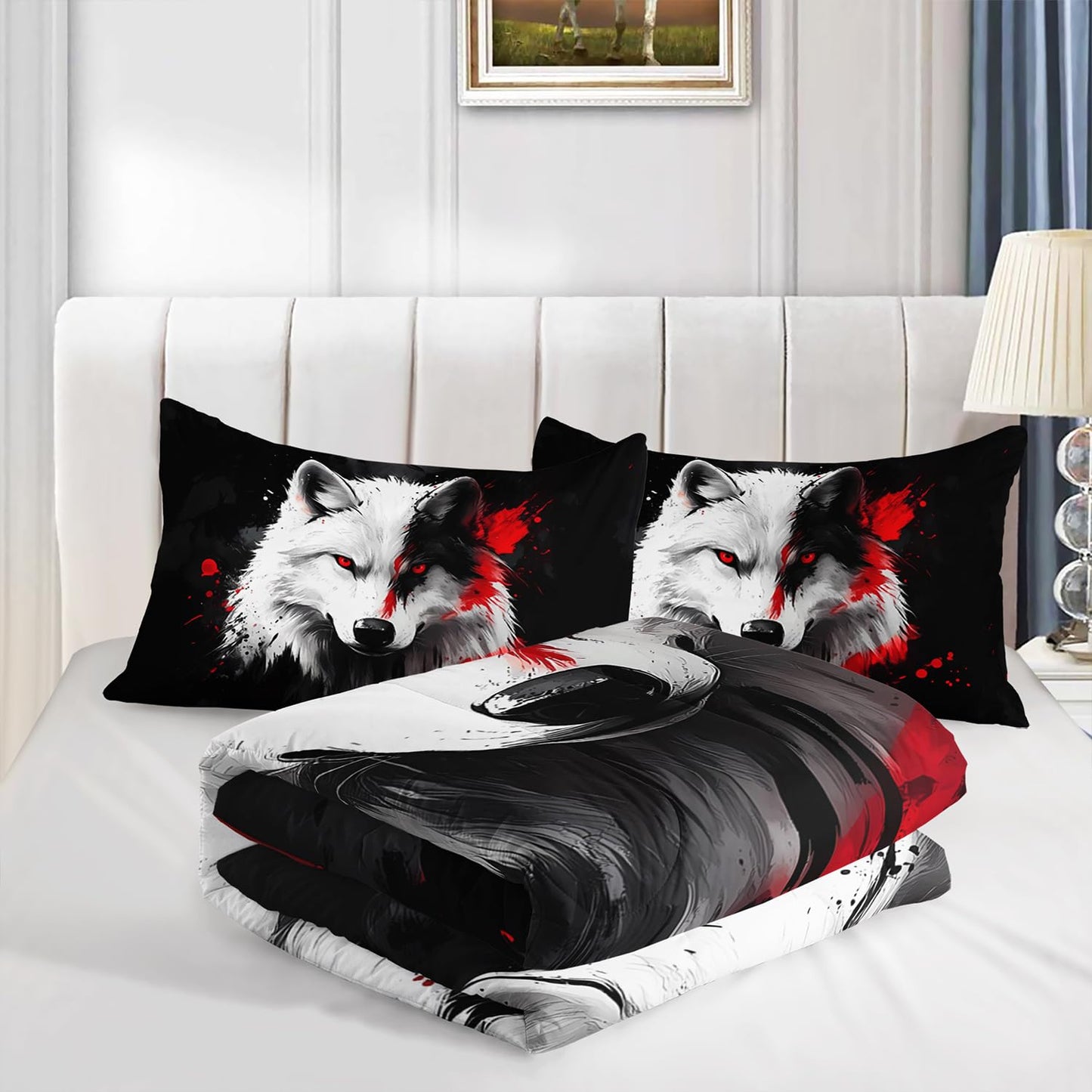 UEVBF Black and White Wolf Comforter Set Queen Size,Wild Animal Themed Bedding Sets for Kids Boys Girls Teens Room Decor,Western Comforter Set with 2 Pillowcases.