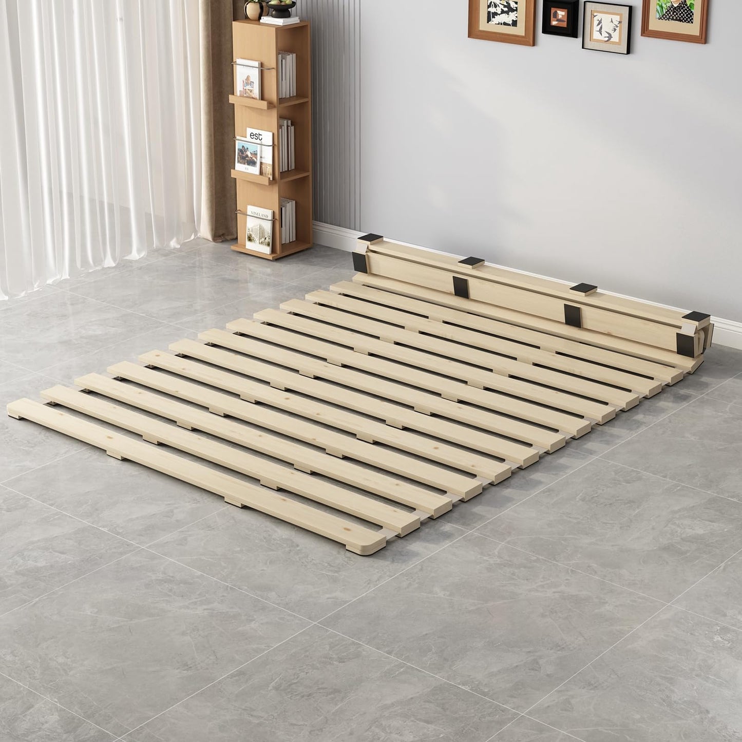 LOBOTOU Floor Bed Frame Japanese Futon Tatami Mat Breathable and Moisture-Proof, The Support Board Under The Mattress (Queen)