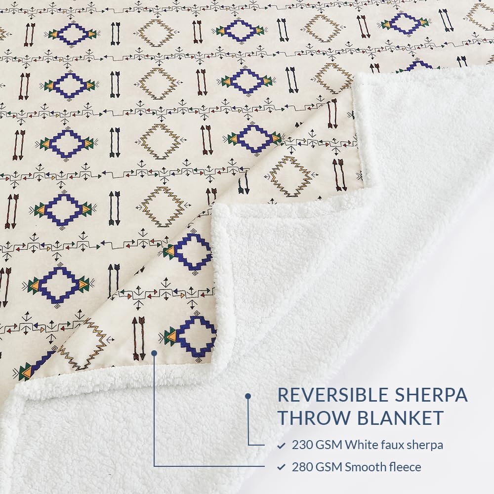 Paseo Road Indigo Hill by HiEnd Accents Arrow Indian Aztec 3 Piece Sherpa Throw Blanket Set, Tribal Navajo Print Fleece Throw Set, Western Southwestern Style, 1 Throw and 2 Pillows