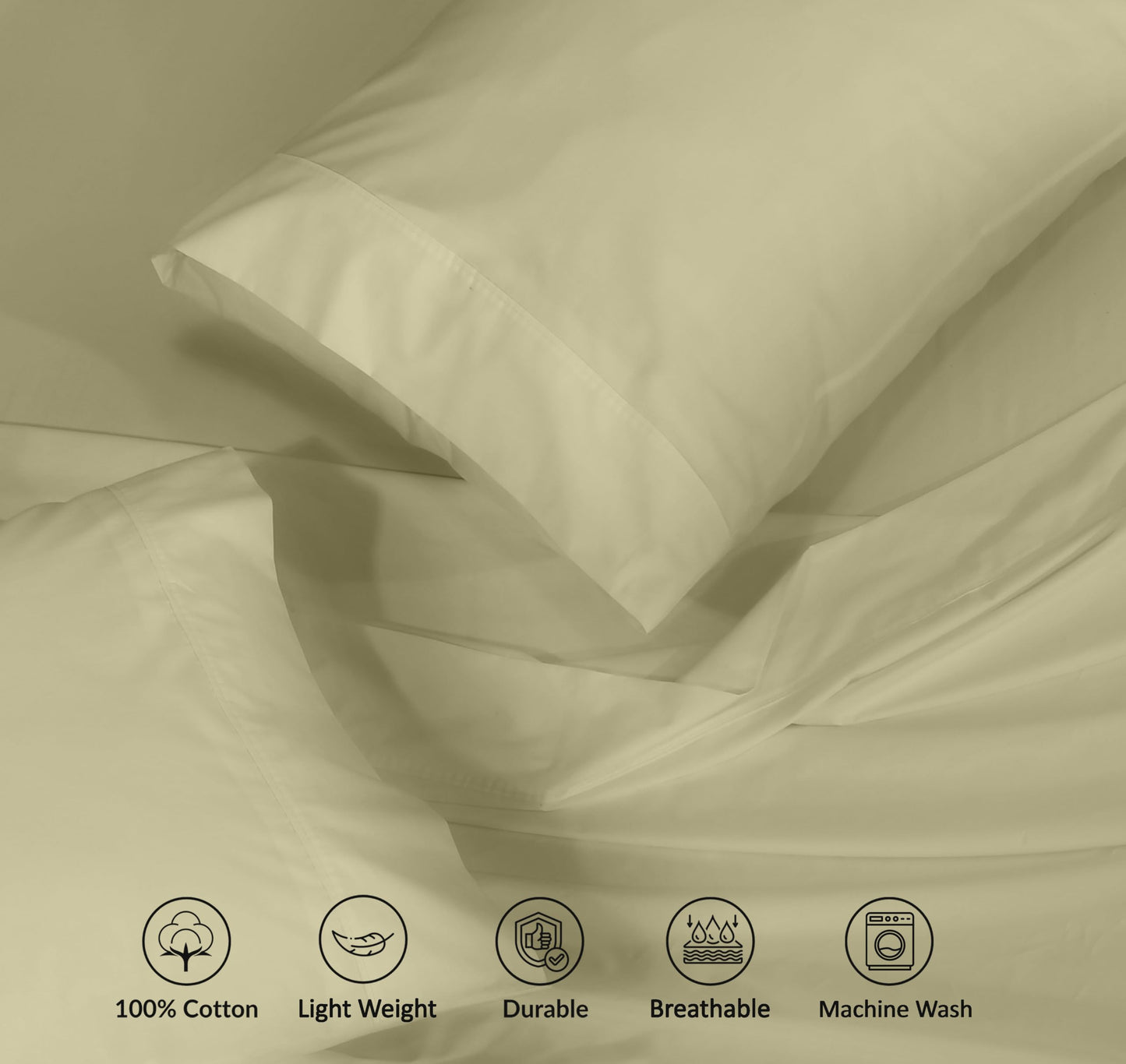 RUVANTI 100% Cotton Percale Sheets Queen Size – Crisp Cooling Bed Sheets for Hot Sleepers, Deep Pocket 16”, Soft Breathable & Durable Hotel-Style 4 Piece Set, Sage Green